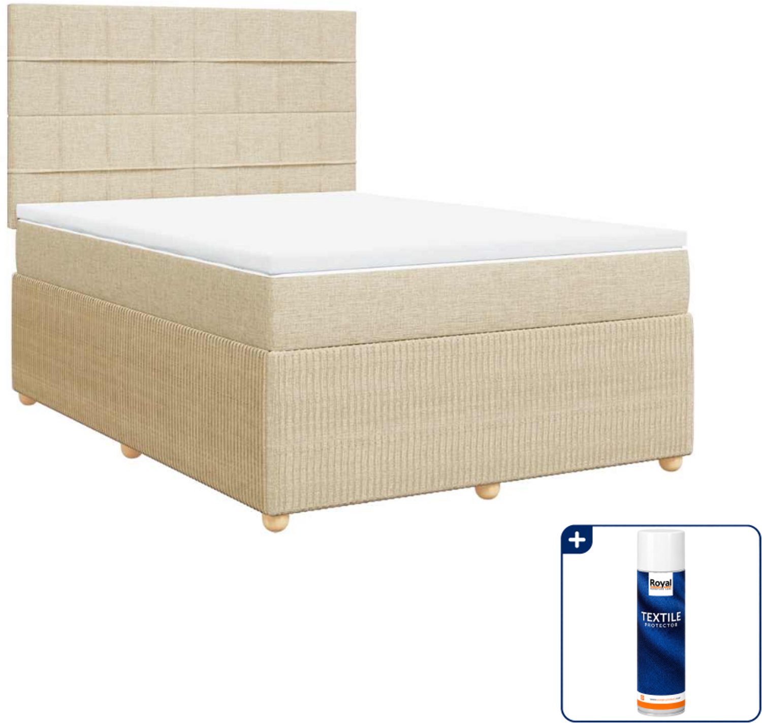 vidaXL boxspring met matras 140 x 190 cm - stof - crèmekleurig - Inclusief textielbeschermer 500 ml