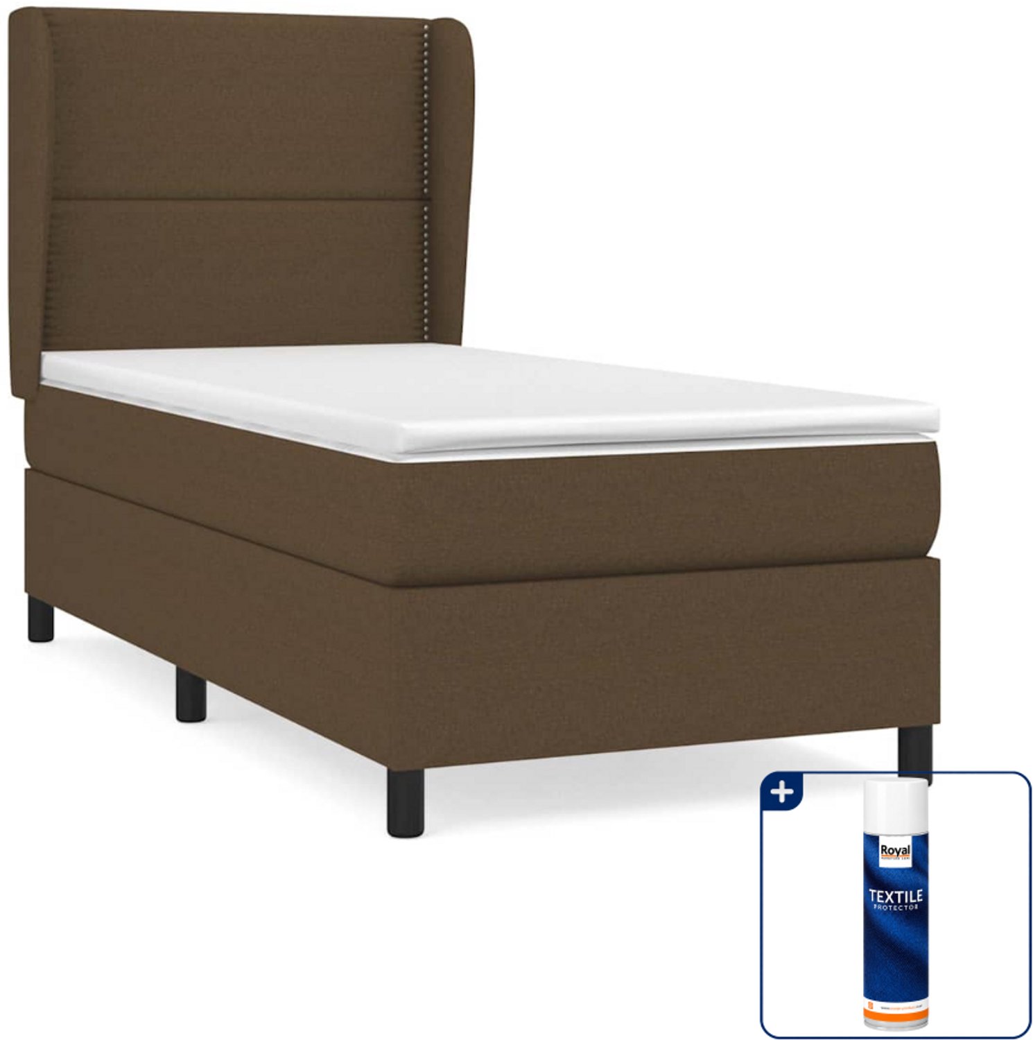 vidaXL boxspring met matras - 90 x 190 cm - stof - donkerbruin - Inclusief textielbeschermer 500 ml