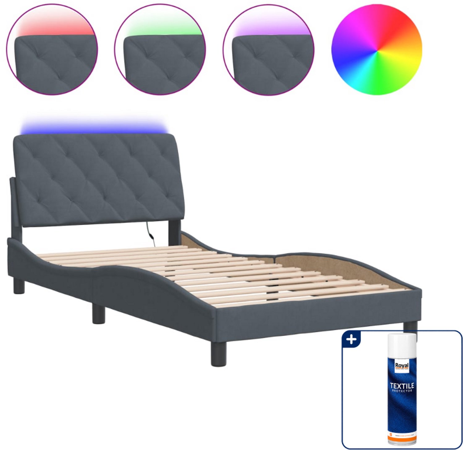 vidaXL bedframe met LED - 100 x 200 cm - fluweel - donkergrijs - Inclusief textielbeschermer 500 ml