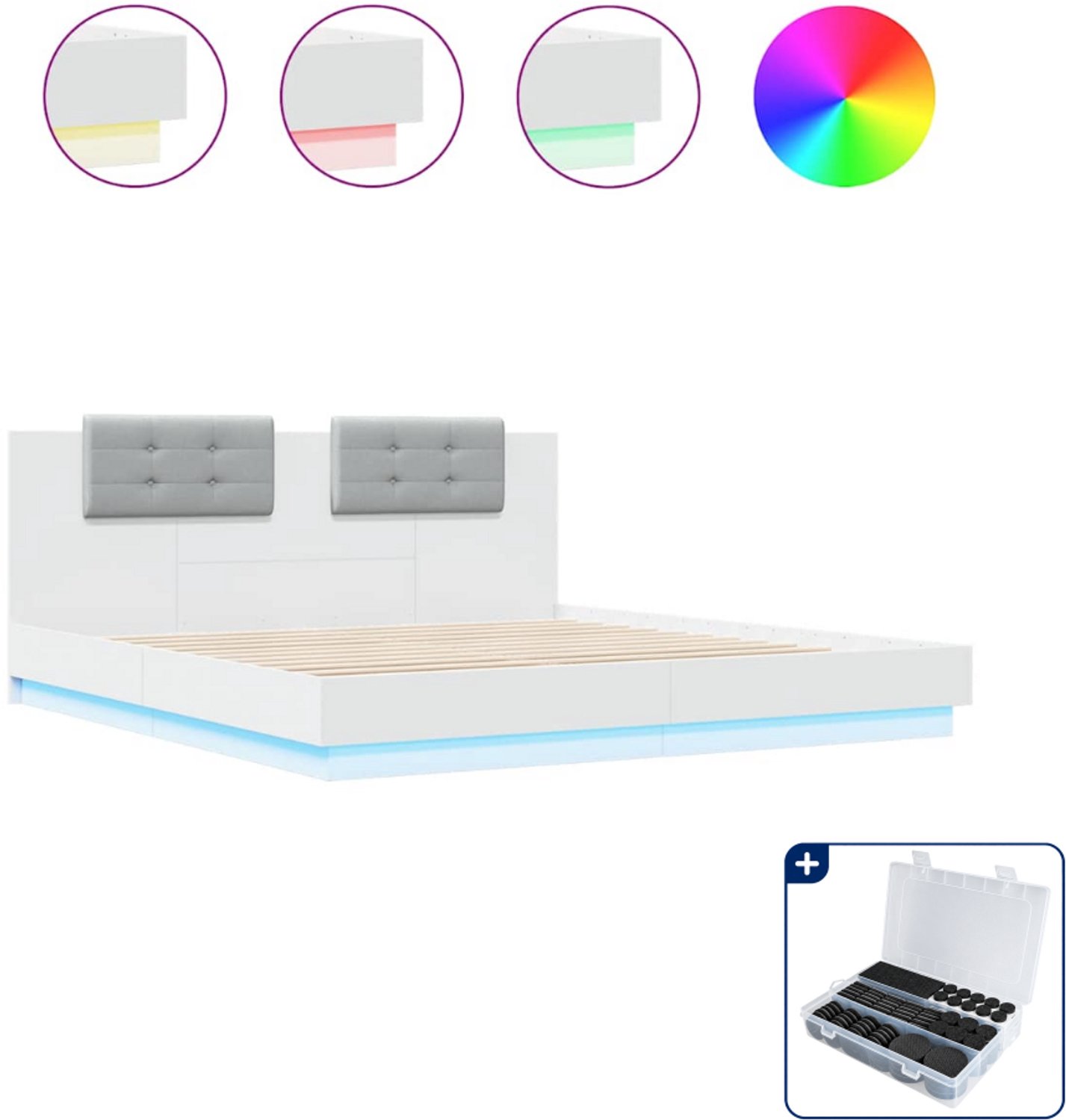 vidaXL Bedframe - Kingsize - 180 x 200 cm - wit - Inclusief antikrasvilt 177-delig Grijs