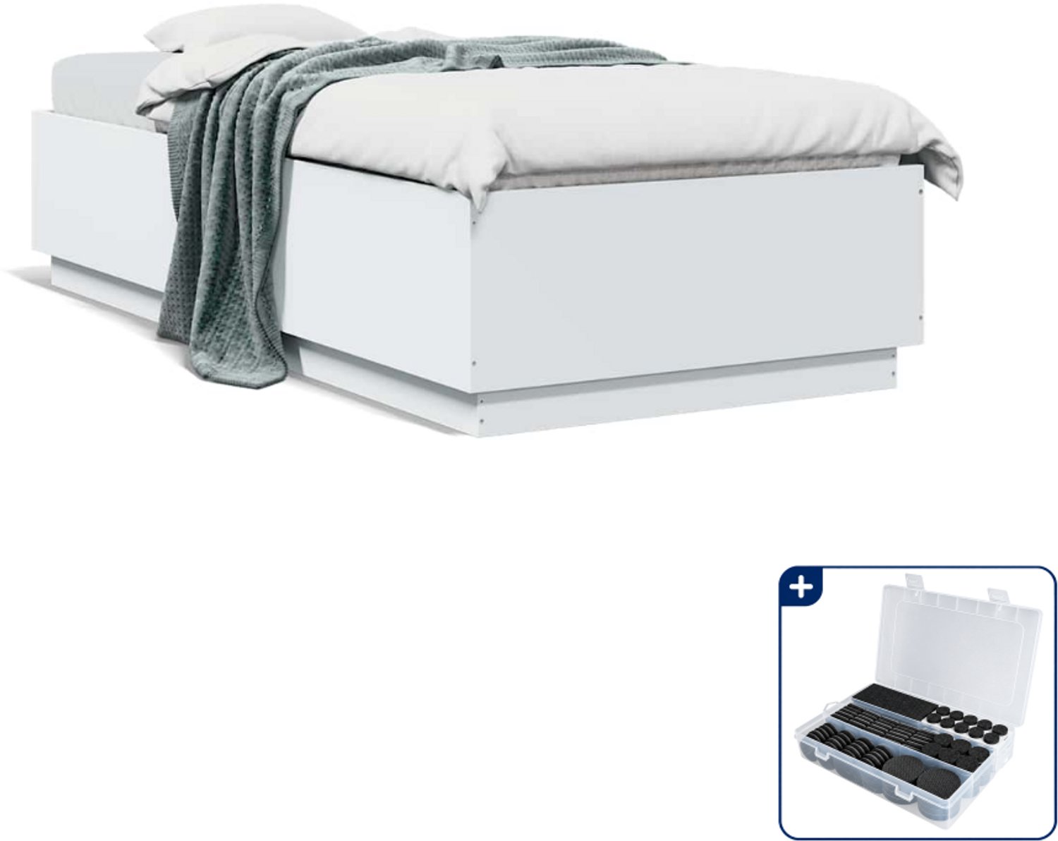 vidaXL bedframe - 100 x 200 cm - bewerkt hout - wit - Inclusief antikrasvilt 177-delig Groen