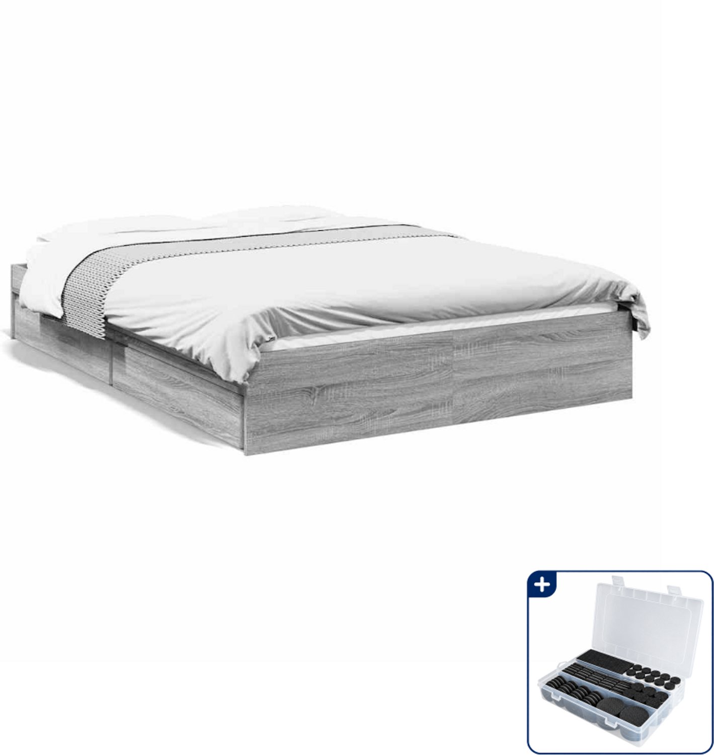 vidaXL bedframe met lades - 120 x 200 cm - bewerkt hout - grijs sonoma - Inclusief antikrasvilt 177-delig Bruin