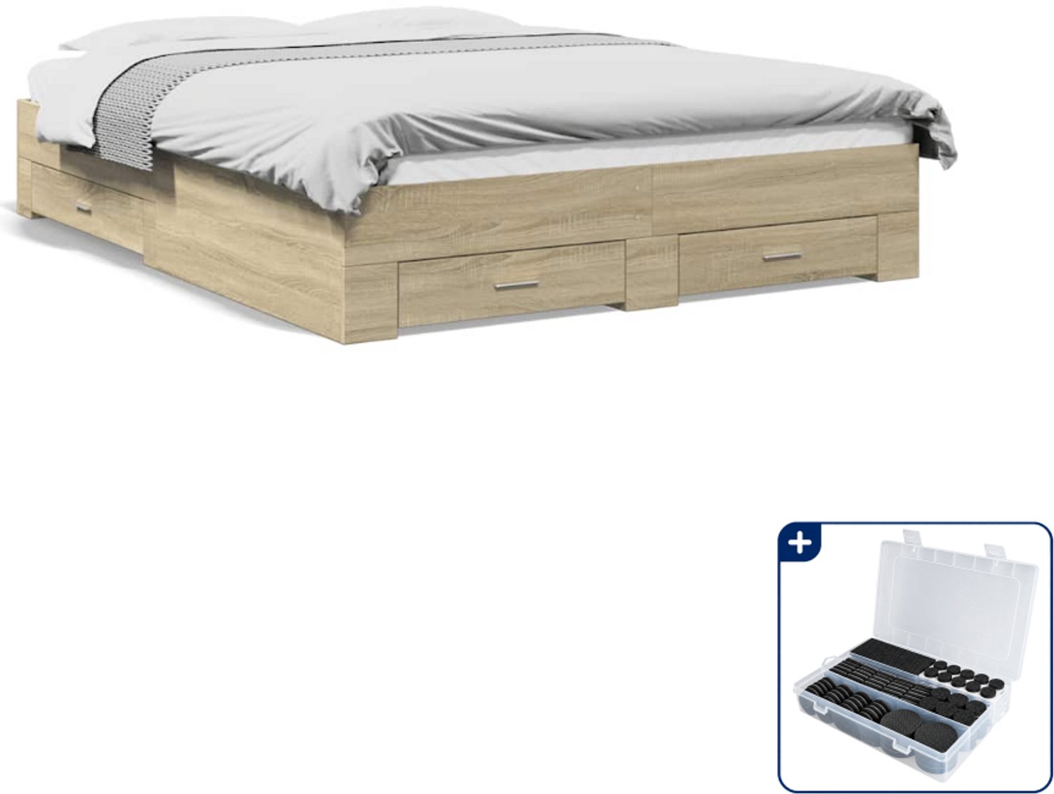 vidaXL bedframe met lades - Queensize - 160 x 200 cm - sonoma eiken - Inclusief antikrasvilt 177-delig Bruin