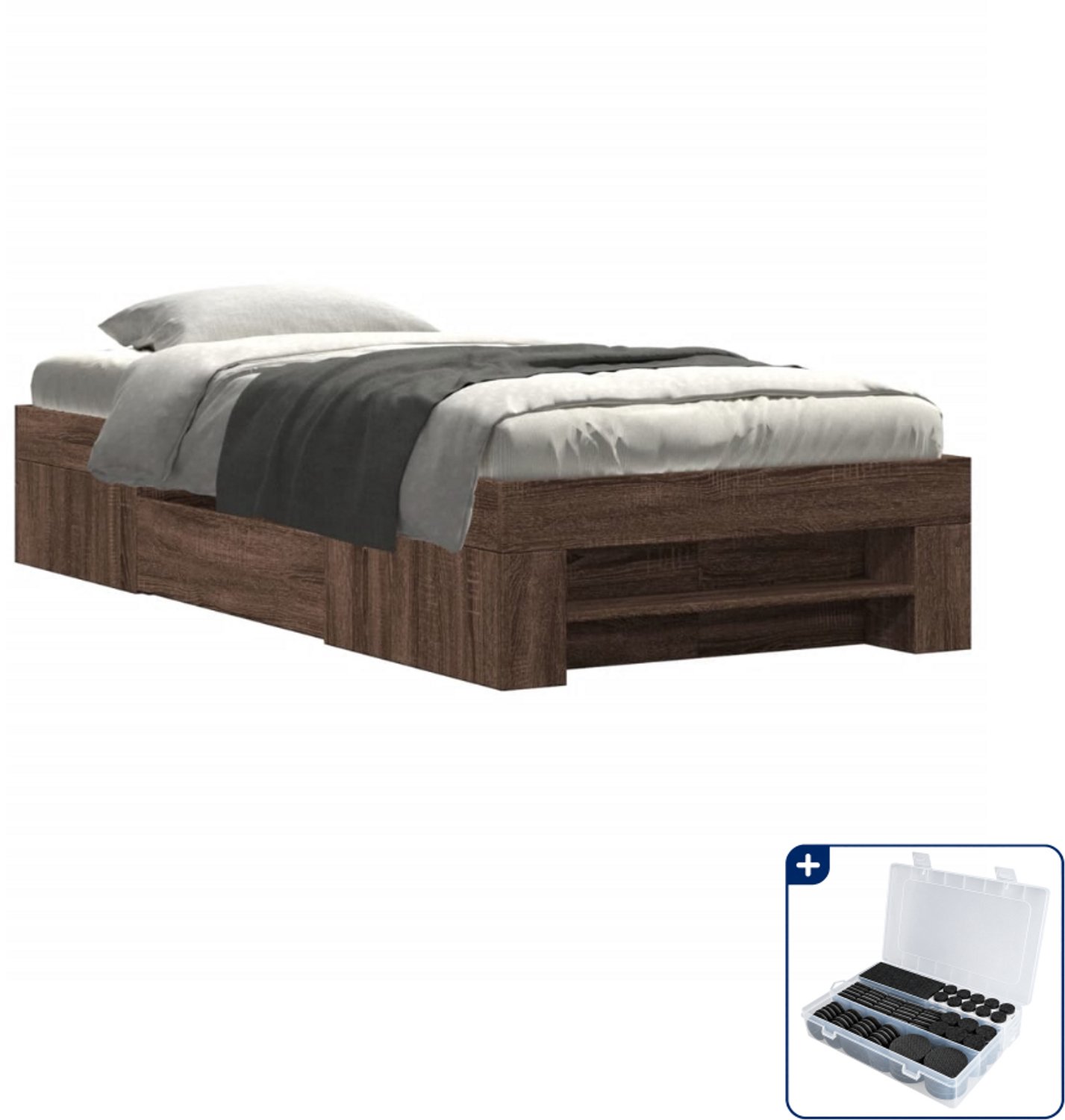 vidaXL bedframe - 100 x 200 cm - bewerkt hout - bruineiken - Inclusief antikrasvilt 177-delig