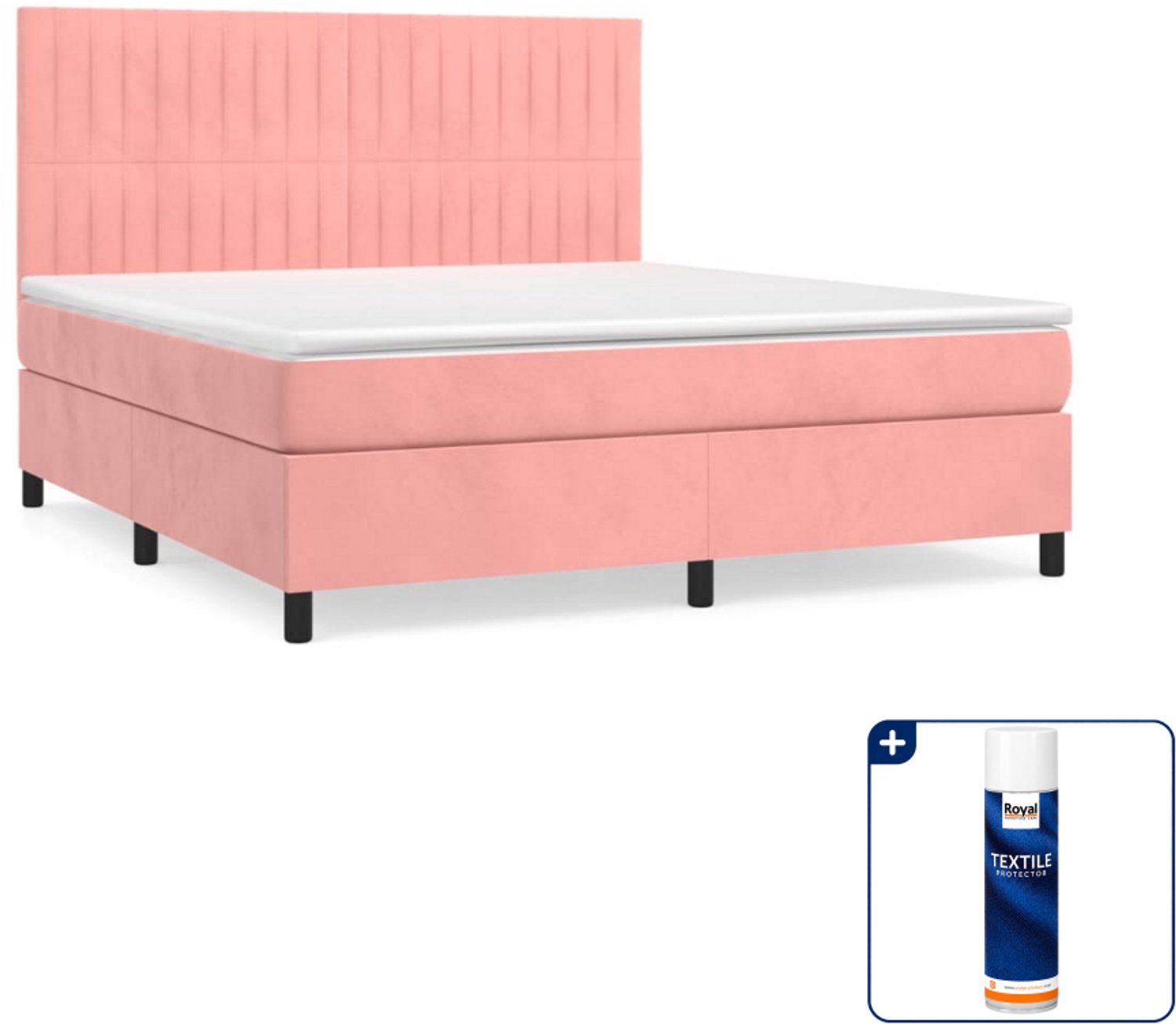 vidaXL boxspring met matras - Queensize - 160 x 200 cm - roze - Inclusief textielbeschermer 500 ml