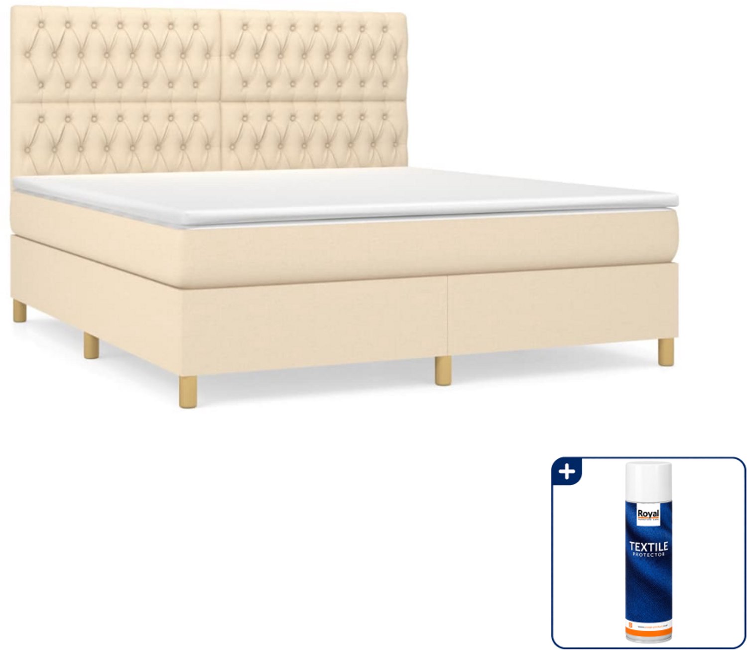 vidaXL Kingsize boxspring met matras - 180 x 200 cm - crème - Inclusief textielbeschermer 500 ml