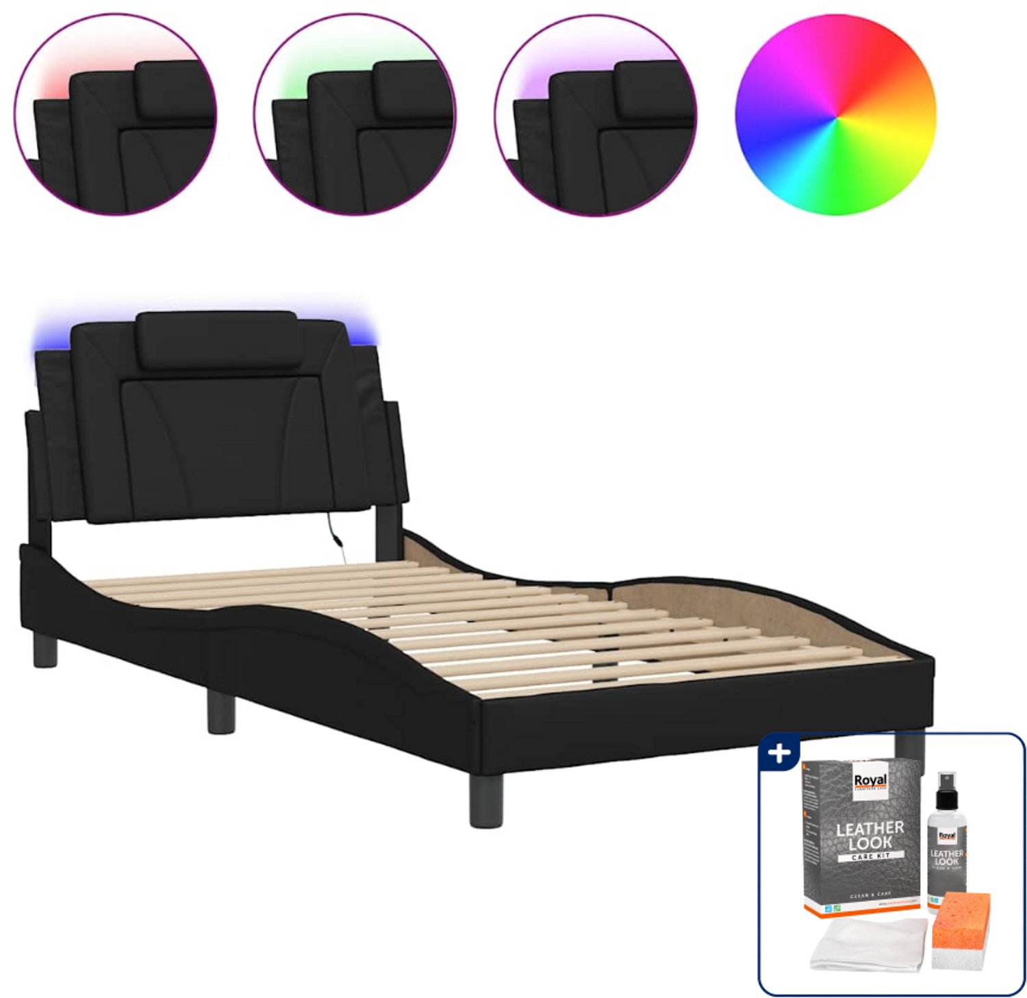 vidaXL Viana bedframe - 100 x 200 cm - zwart - Inclusief onderhoudsset voor kunstleer 150 ml