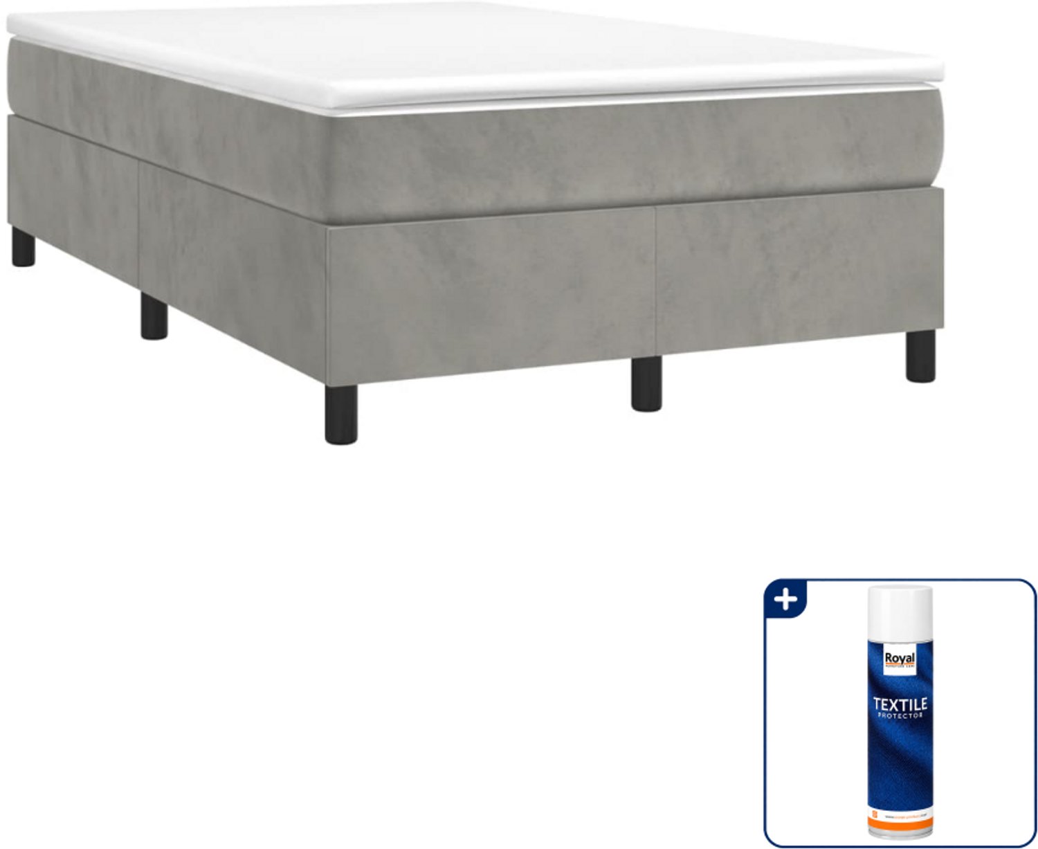 vidaXL boxspring met matras 120 x 190 cm - fluweel - lichtgrijs - Inclusief textielbeschermer 500 ml