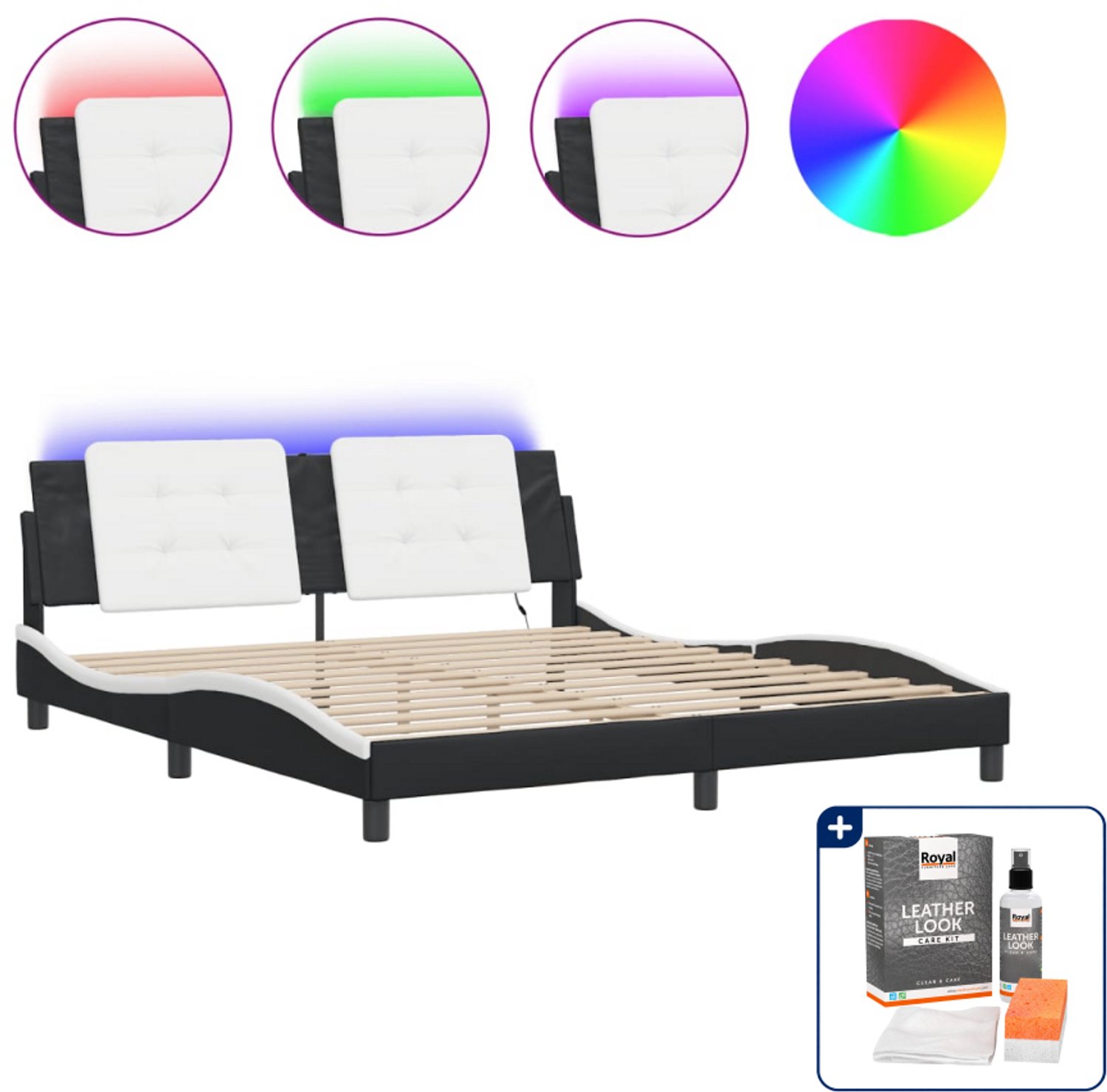 vidaXL Zadar bedframe - Kingsize - 180 x 200 cm - zwart en wit - Inclusief onderhoudsset voor kunstleer 150 ml