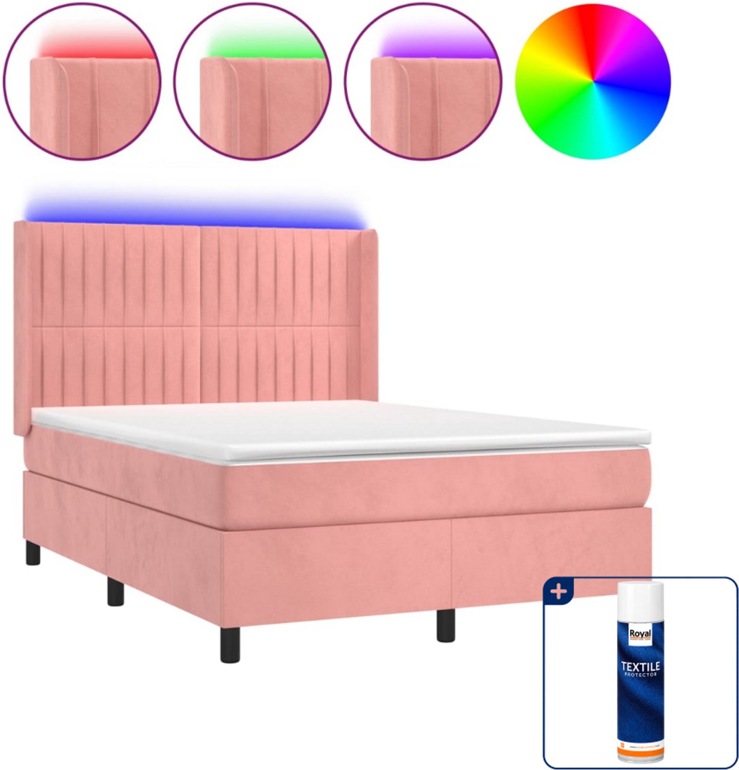 vidaXL boxspring Small double - 140 x 200 cm - fluweel - roze - Inclusief textielbeschermer 500 ml