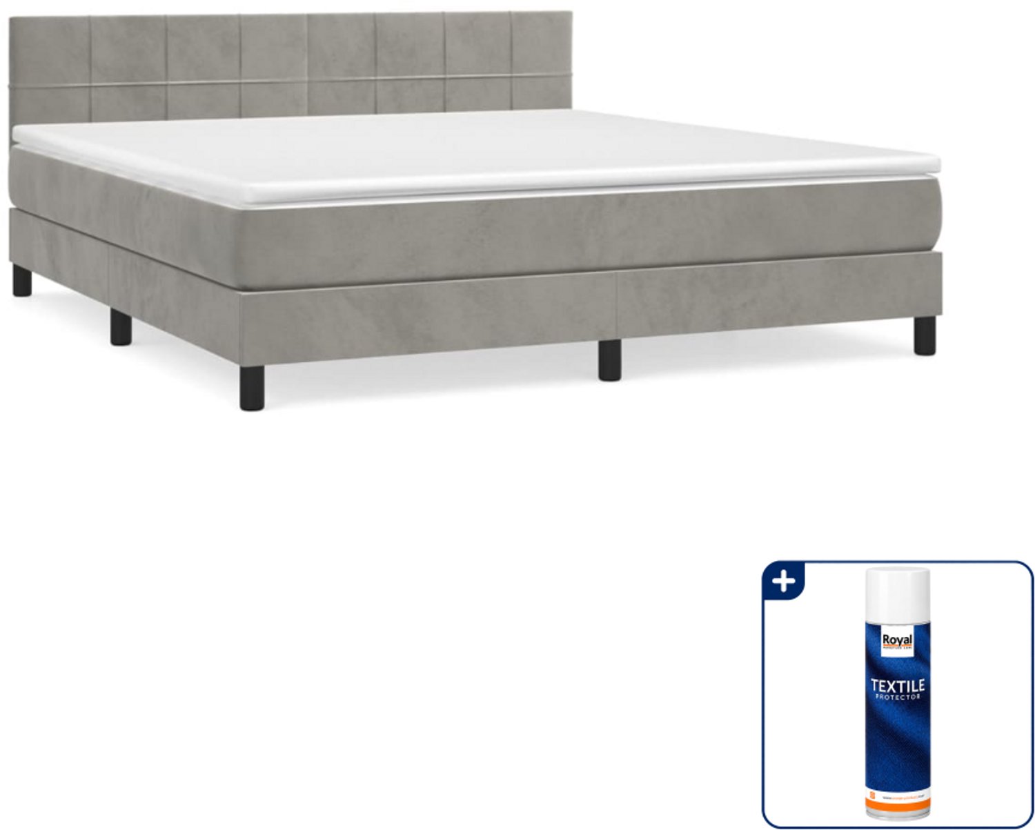 vidaXL boxspring - Queensize - 160 x 200 cm - fluweel - lichtgrijs - Inclusief textielbeschermer 500 ml