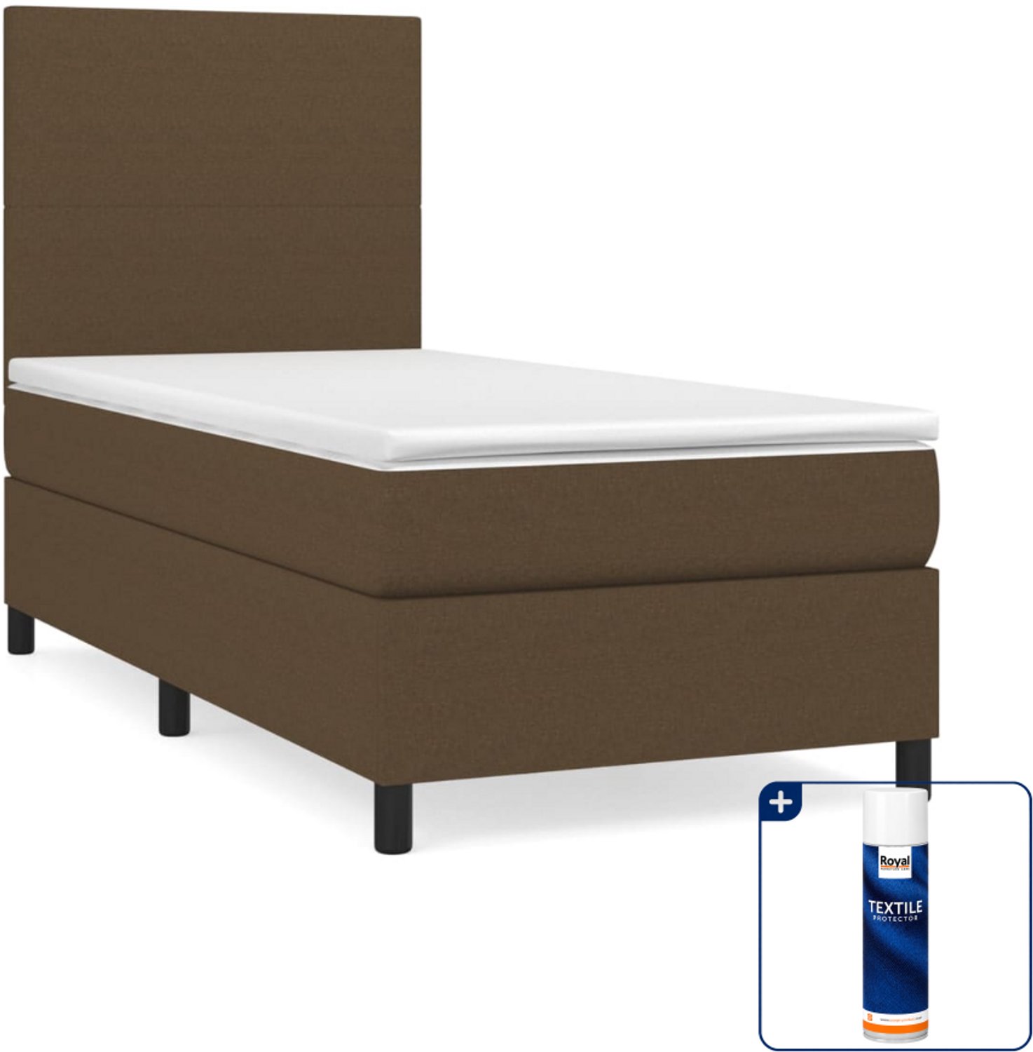 vidaXL boxspring met matras - 100 x 200 cm - stof - donkerbruin - Inclusief textielbeschermer 500 ml