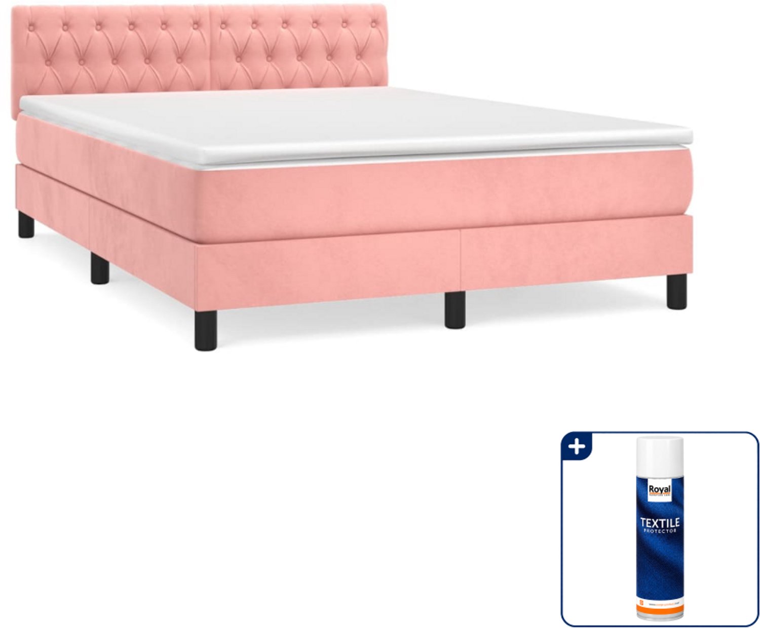 vidaXL boxspring met matras 140 x 190 cm - fluweel - roze - Inclusief textielbeschermer 500 ml