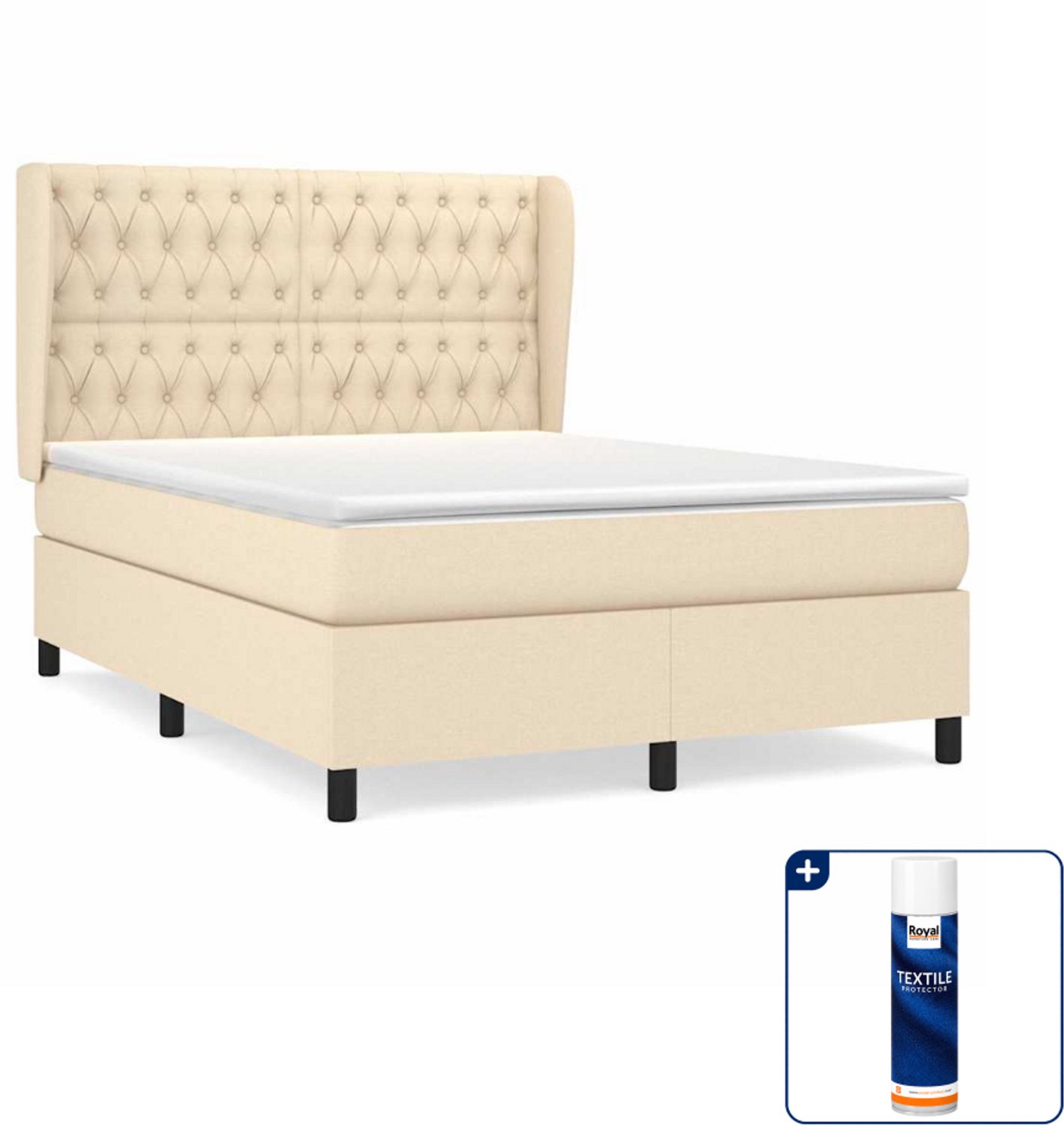 vidaXL boxspring met matras 140 x 190 cm - crème - Inclusief textielbeschermer 500 ml