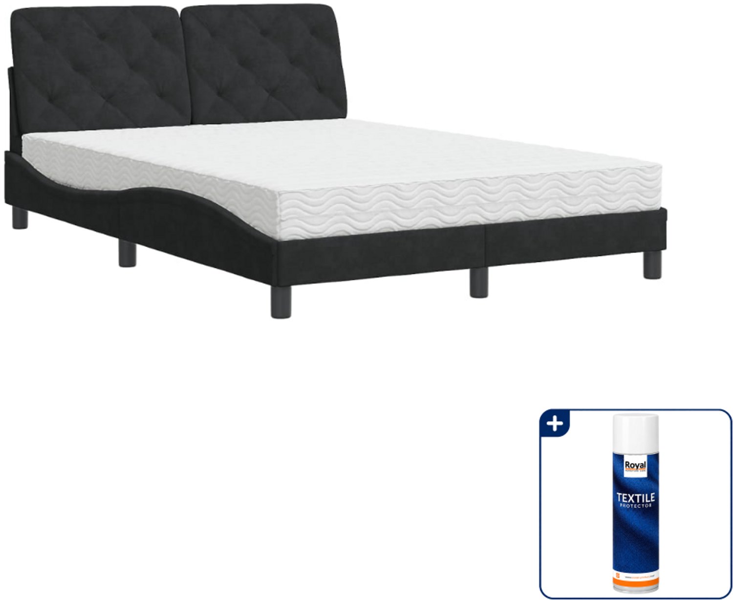 vidaXL Bed Piran met matras - 120 x 200 cm - fluweel - zwart - Inclusief textielbeschermer 500 ml