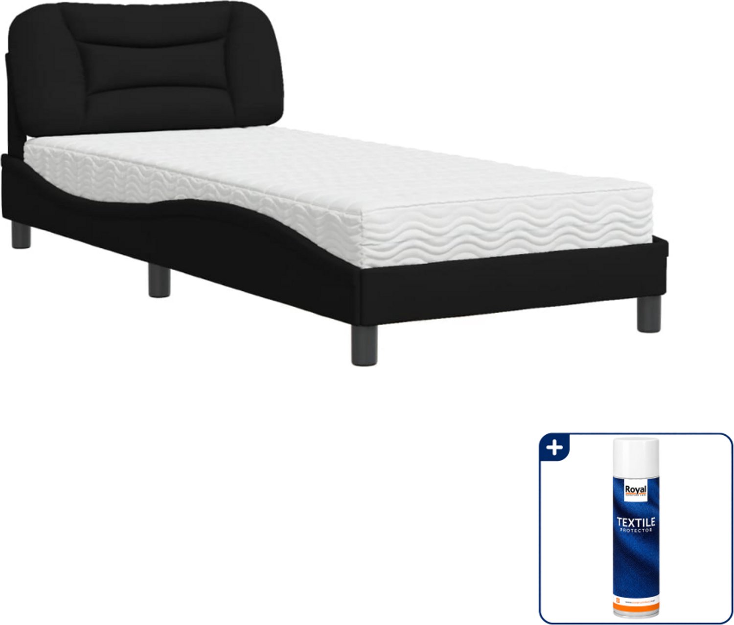 vidaXL Hvar bed met matras - 90 x 200 cm - zwart - Inclusief textielbeschermer 500 ml