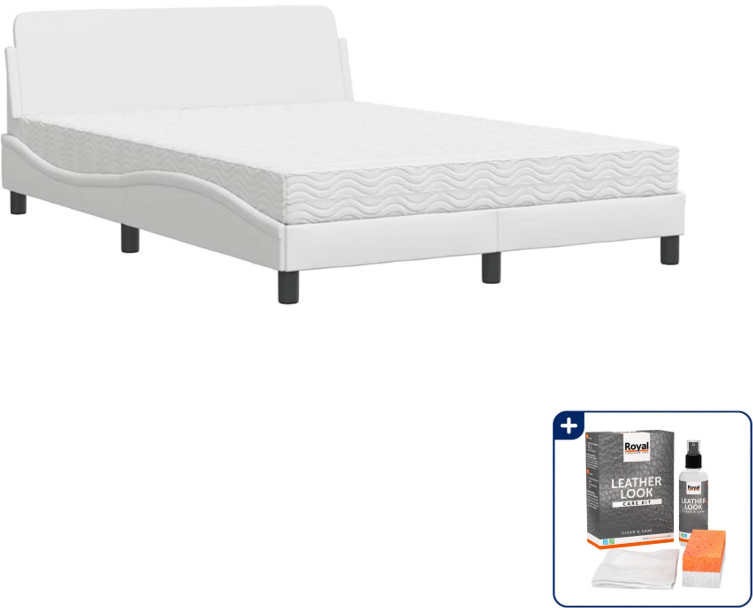 vidaXL Dover bed met matras - Small double - 140 x 200 cm - wit - Inclusief onderhoudsset voor kunstleer 150 ml