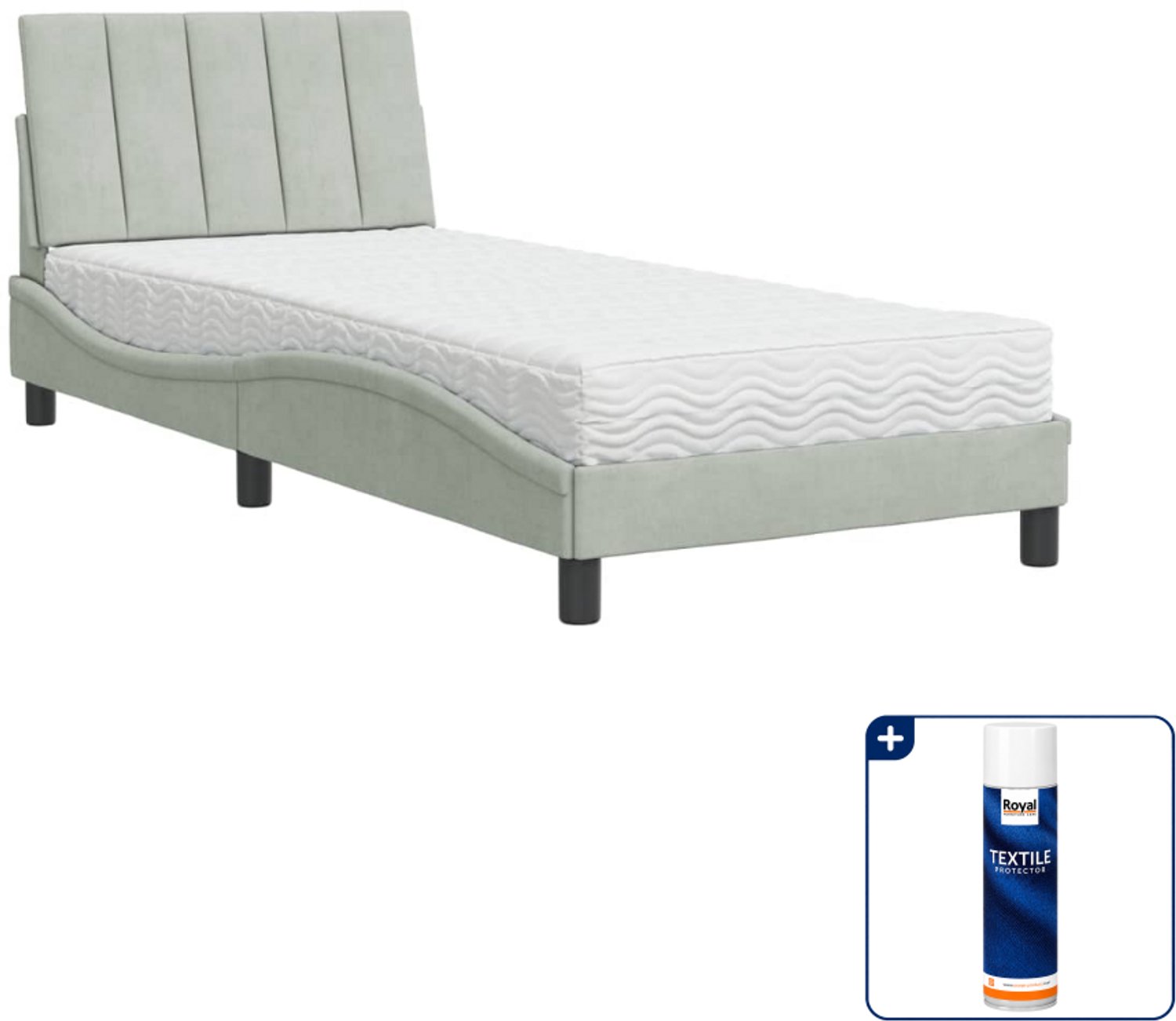 vidaXL Bed met matras Hanko - 90 x 200 cm - fluweel - lichtgrijs - Inclusief textielbeschermer 500 ml