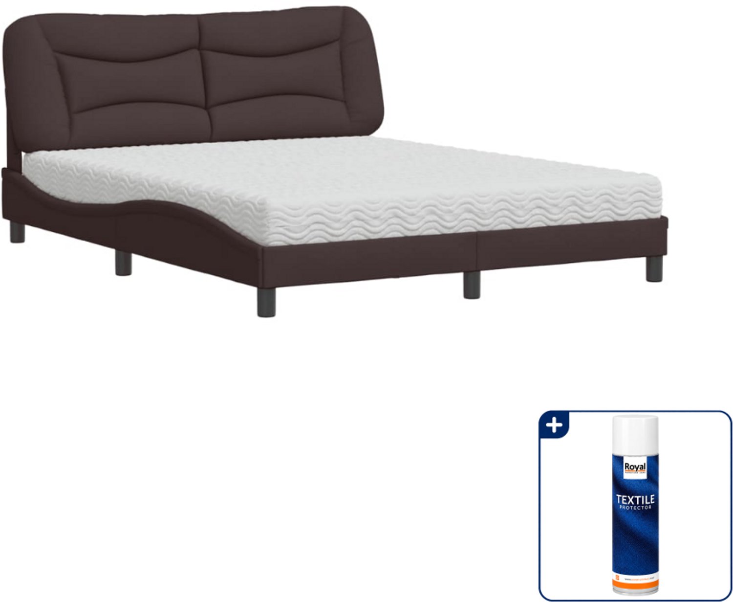 vidaXL Hvar bed met matras - Queensize - 160 x 200 cm - donkerbruin - Inclusief textielbeschermer 500 ml Zwart