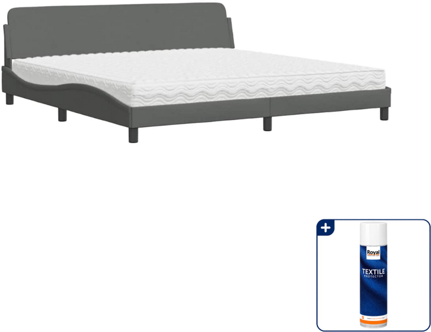 vidaXL Bed met matras Dover - 200 x 200 cm - donkergrijs - Inclusief textielbeschermer 500 ml Bruin