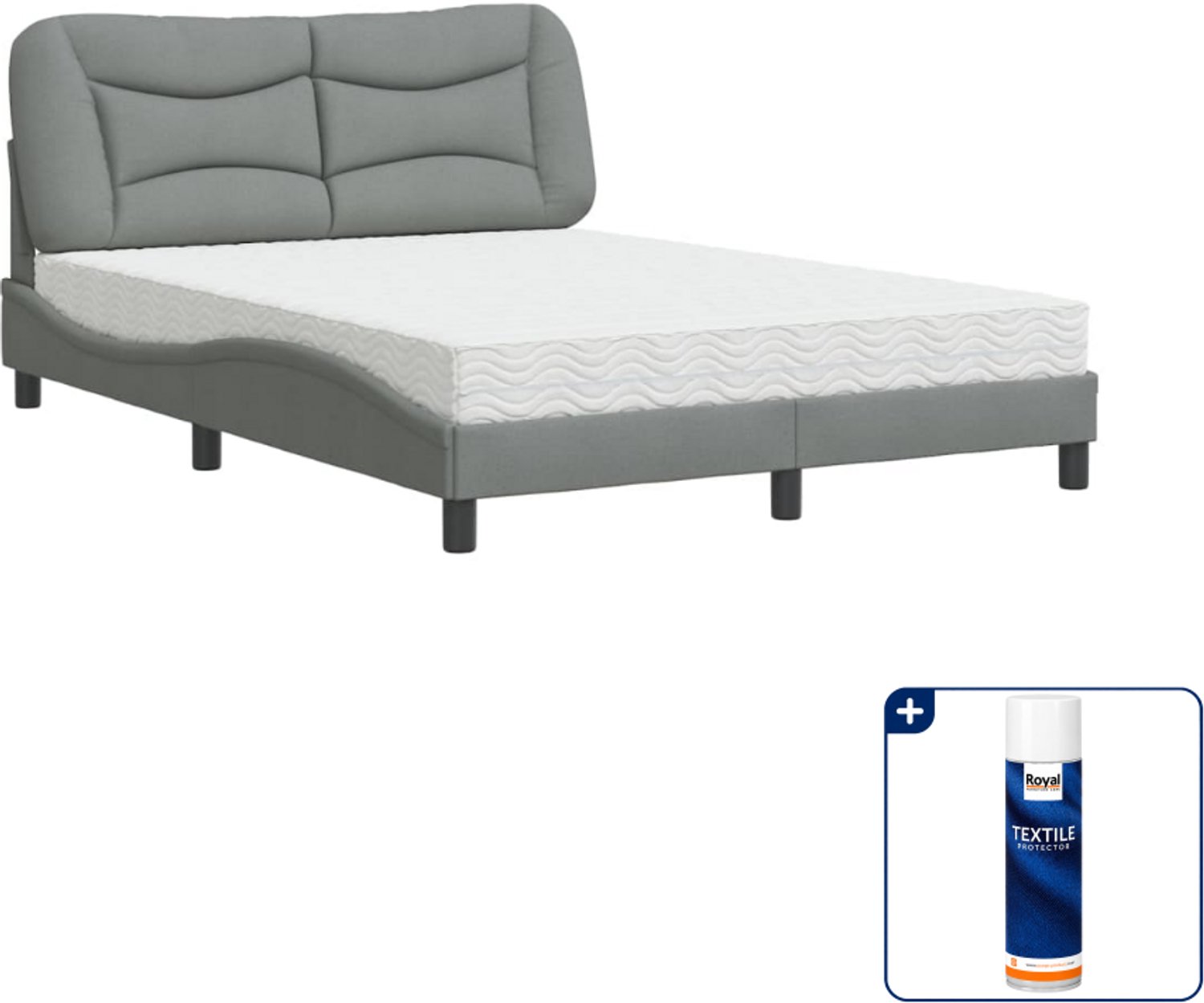 vidaXL Hvar bed met matras - 140 x 190 cm - lichtgrijs - Inclusief textielbeschermer 500 ml Wit