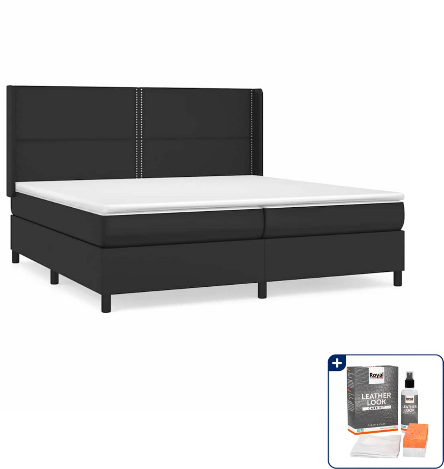 vidaXL boxspring met matras - super kingsize - 200 x 200 cm - zwart - Inclusief onderhoudsset voor kunstleer 150 ml