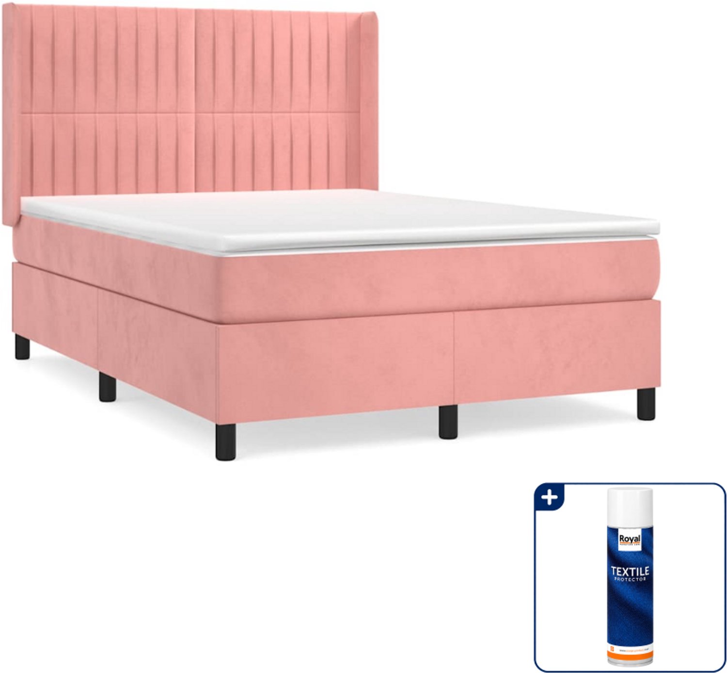 vidaXL Boxspring Small double - 140 x 200 cm - fluweel - roze - Inclusief textielbeschermer 500 ml