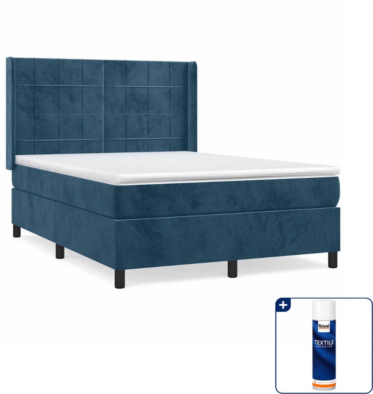 vidaXL Boxspring - Small double - 140 x 200 cm - fluweel - donkerblauw - Inclusief textielbeschermer 500 ml