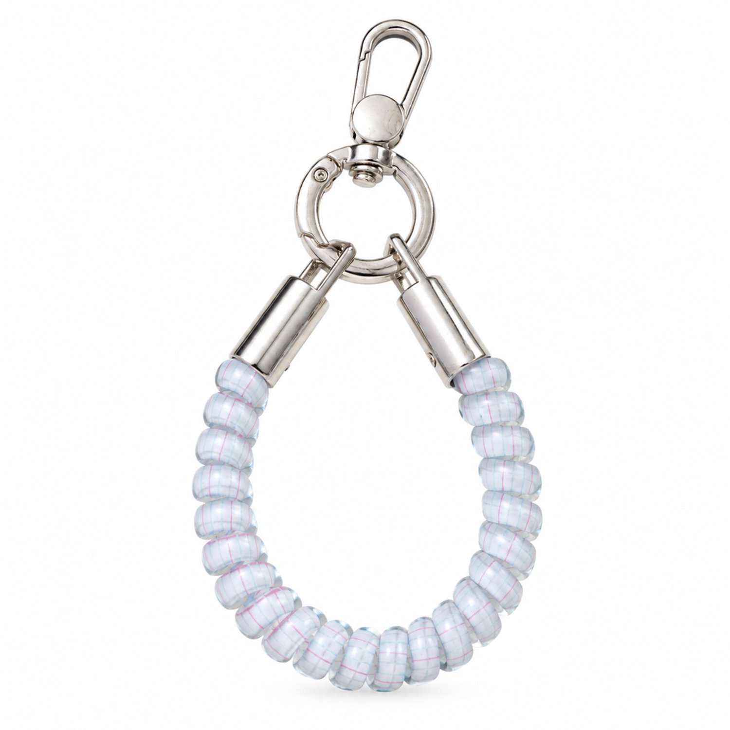 Telefoonkoord blauw, 11,5 cm, korte PVC-spiraallus met bevestigingshaak en ring, ook als sleutel- of tashanger