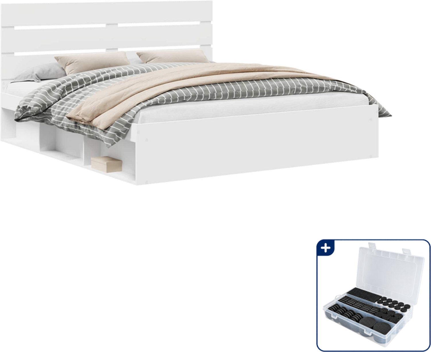 vidaXL bedframe - Kingsize 180 x 200 cm - wit - Inclusief antikrasvilt 177-delig Grijs