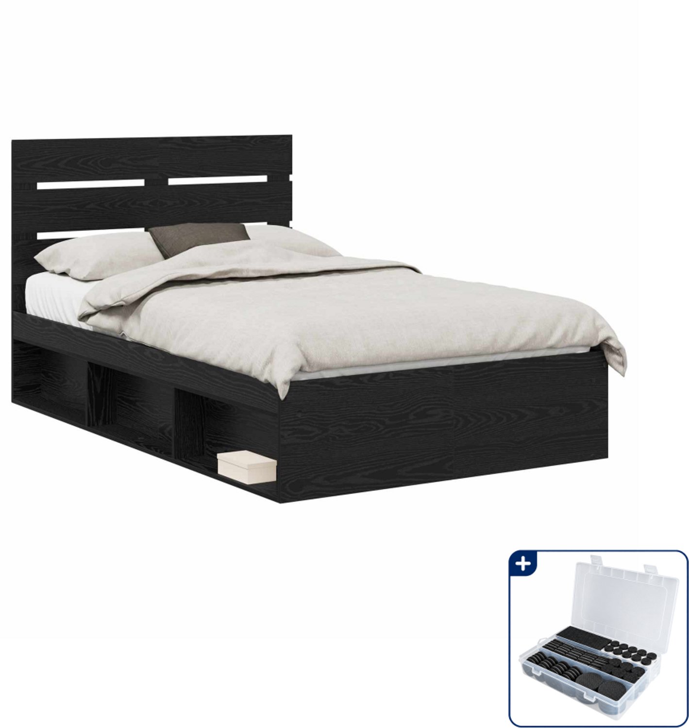 vidaXL bedframe - 120 x 200 cm - bewerkt hout - zwart - Inclusief antikrasvilt 177-delig Bruin