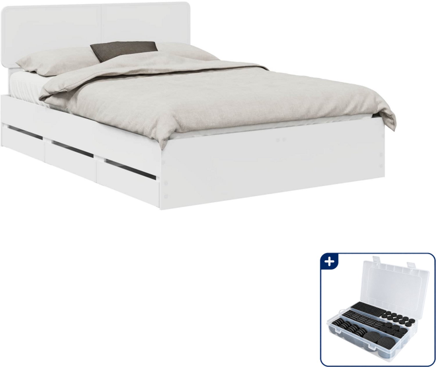 vidaXL bedframe - 150 x 200 cm - bewerkt hout - wit - Inclusief antikrasvilt 177-delig Zwart