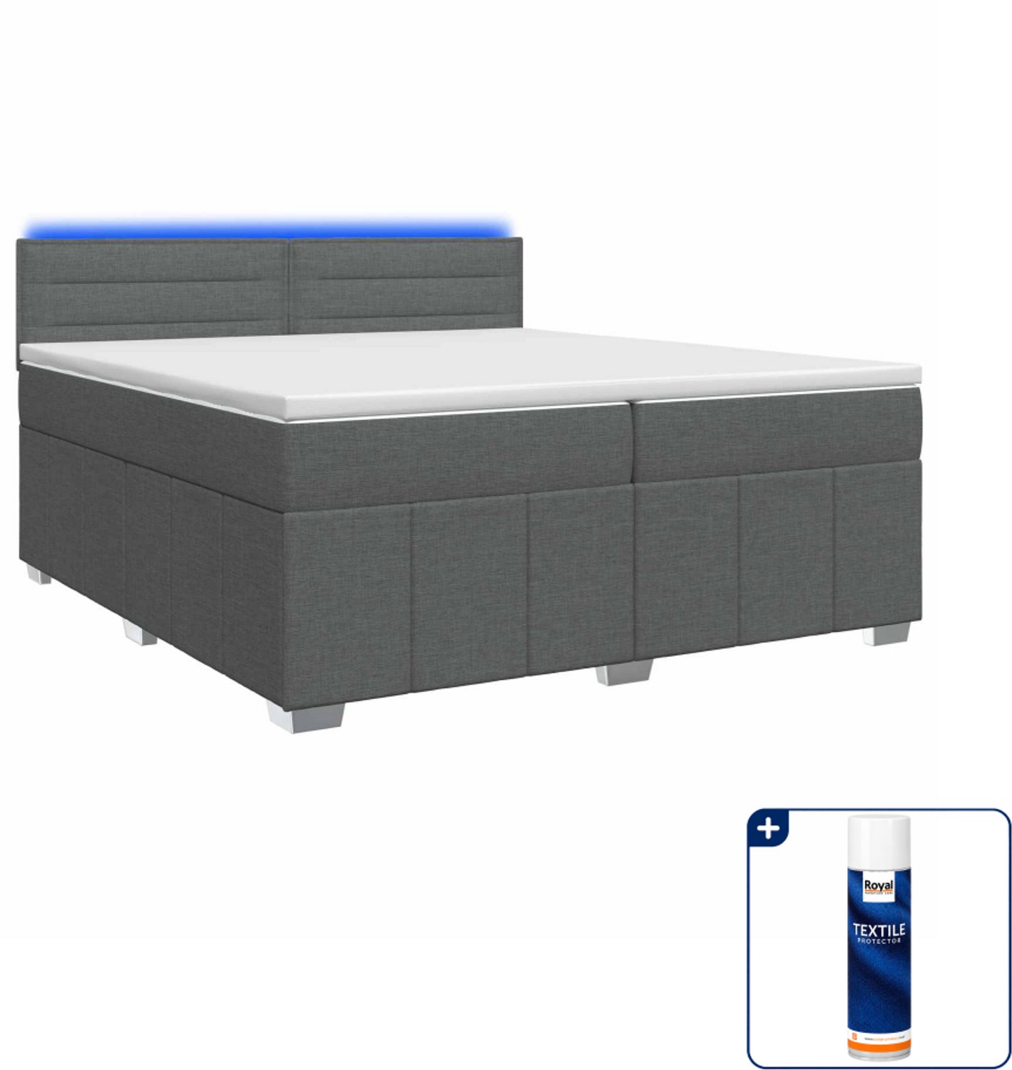 vidaXL boxspringbed met matras - 200 x 200 cm - donkergrijs - Inclusief textielbeschermer 500 ml Donker Grijn