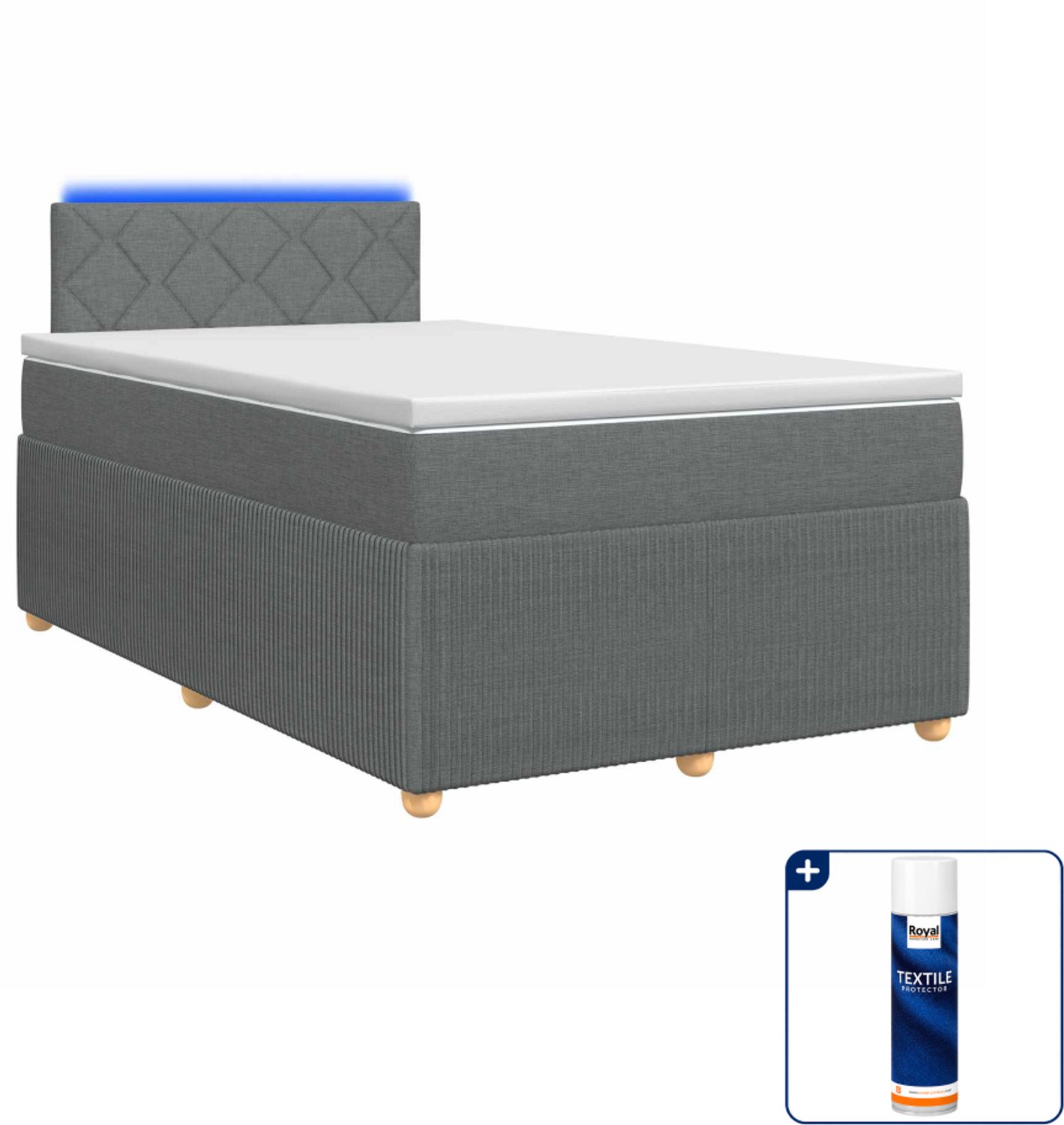 vidaXL boxspringbed met matras - 120 x 200 cm - stof - donkergrijs - Inclusief textielbeschermer 500 ml Donker Grijn