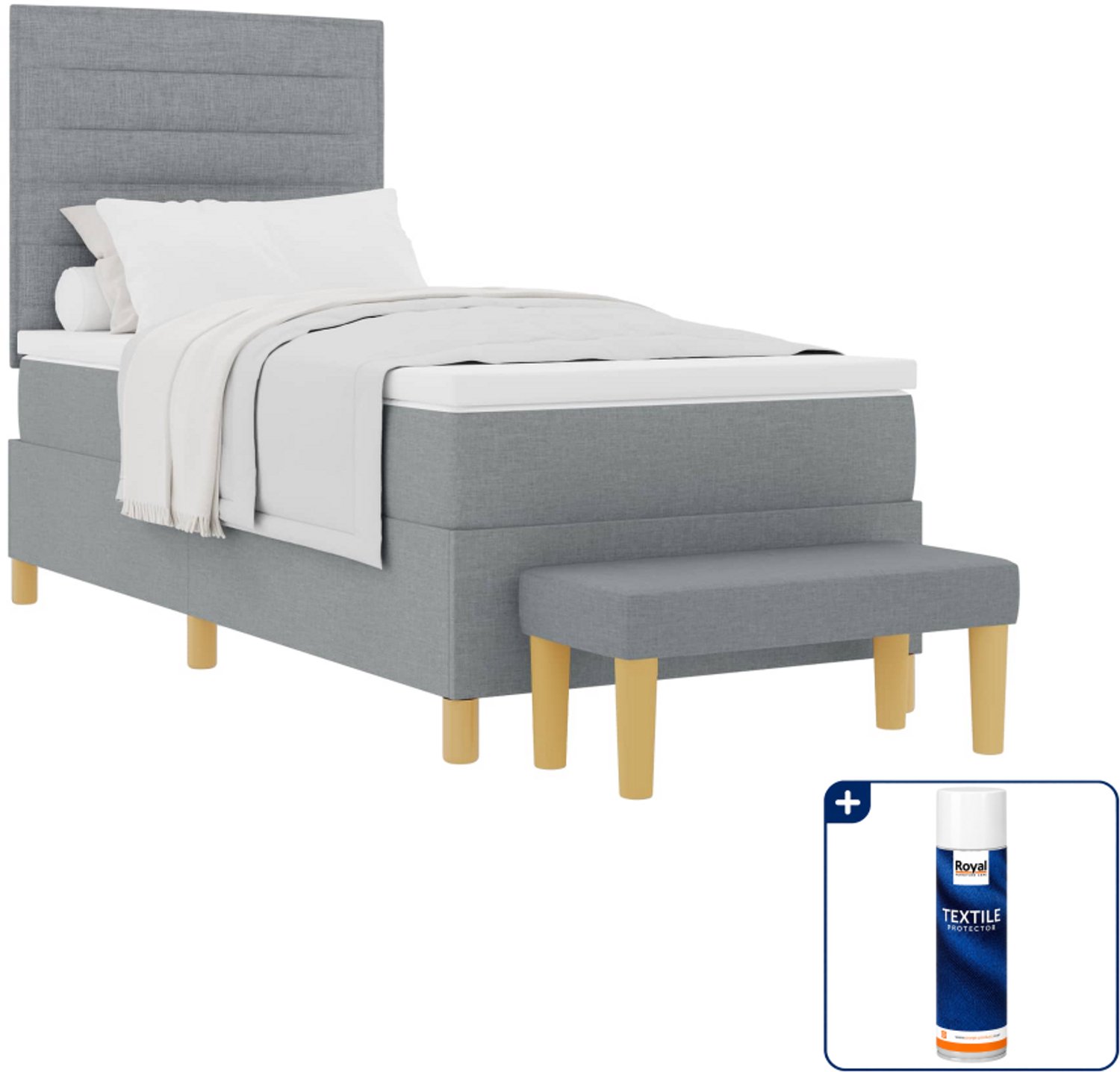vidaXL boxspring met bank - 90 x 200 cm - stof - lichtgrijs - Inclusief textielbeschermer 500 ml