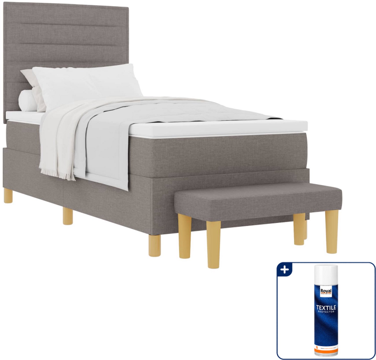 vidaXL boxspring met hoofdeinde en bank - 90 x 200 cm - taupe - Inclusief textielbeschermer 500 ml Bruin