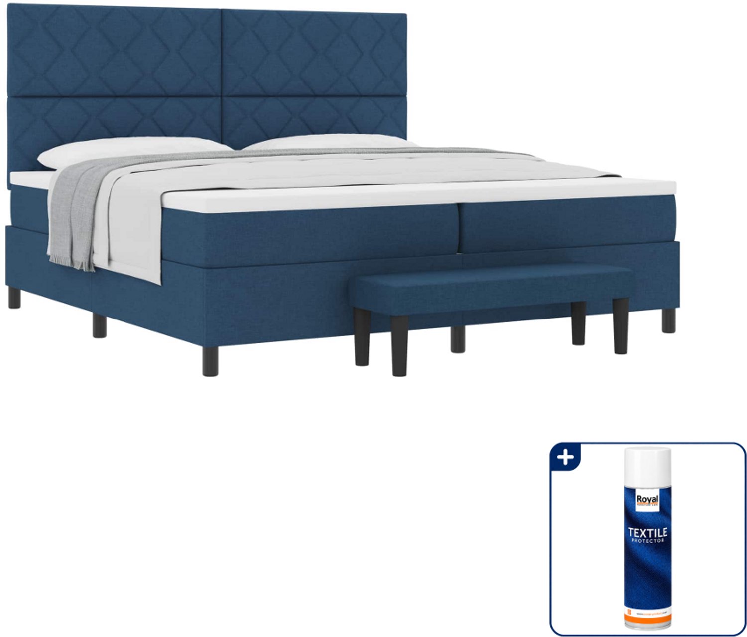 vidaXL boxspringbed - 200 x 200 cm - stof - blauw - Inclusief textielbeschermer 500 ml Grijs