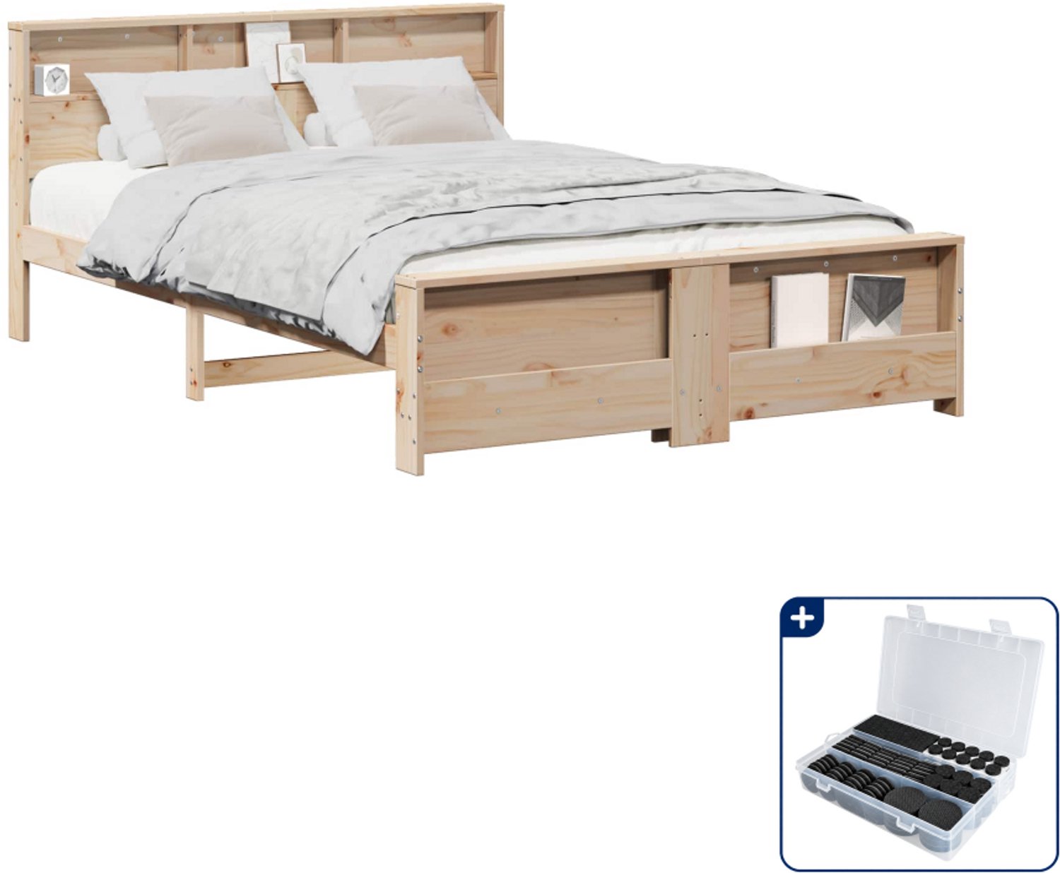 vidaXL bedframe met plank - Queensize - 160 x 200 cm - bruin - Inclusief antikrasvilt 177-delig Blauw
