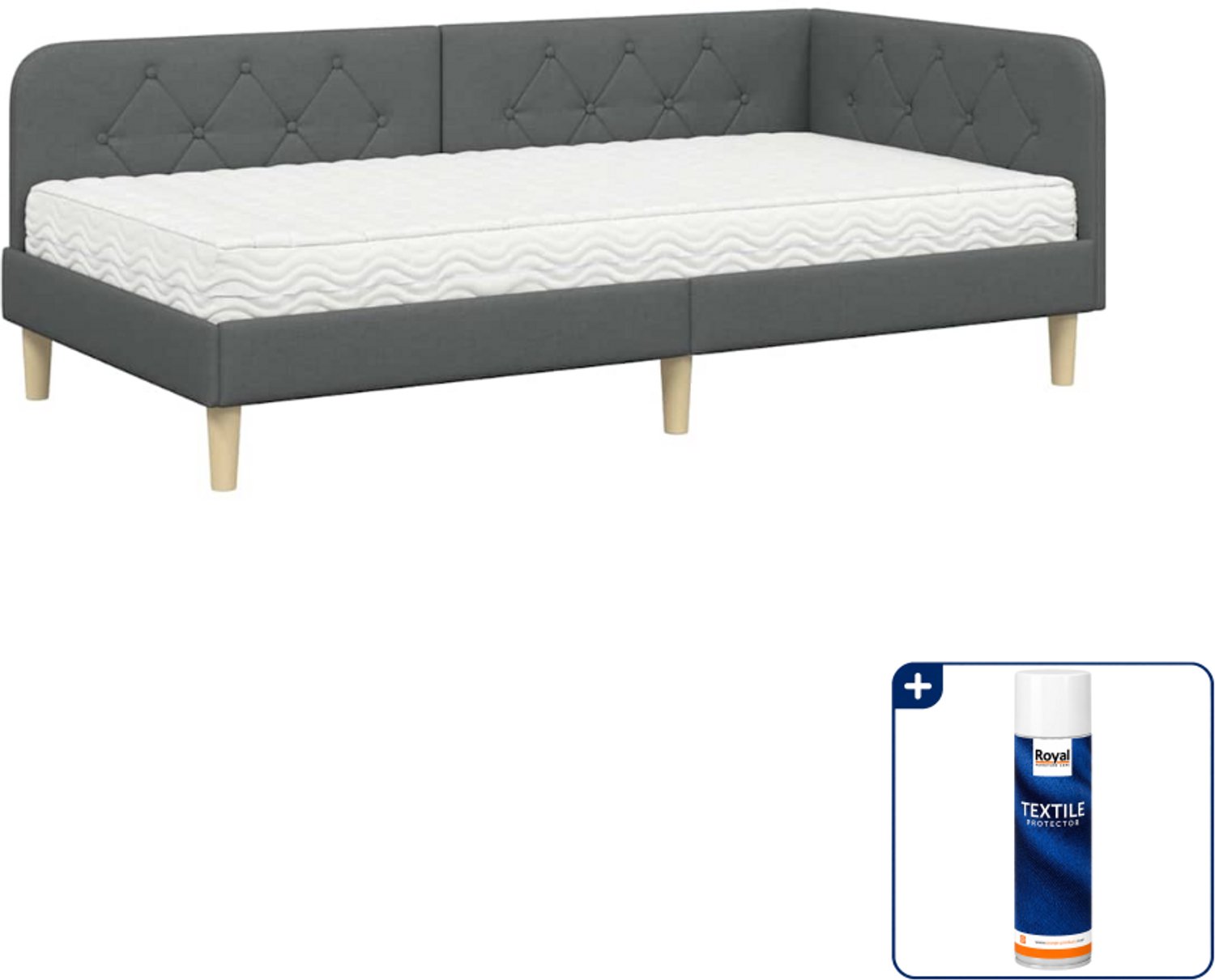 vidaXL hoekbed met matras - 90 x 190 cm - stof - donkergrijs - Inclusief textielbeschermer 500 ml