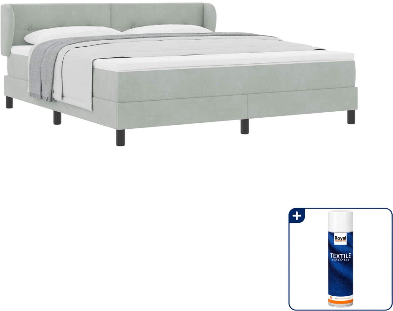 vidaXL boxspringbed Kingsize - 180 x 200 cm - lichtgrijs - Inclusief textielbeschermer 500 ml