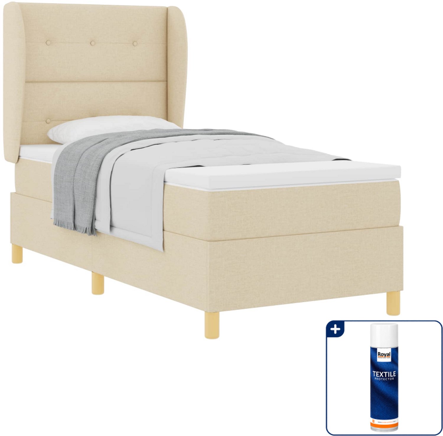 vidaXL Boxspringbed - 100 x 200 cm - crème - Inclusief textielbeschermer 500 ml