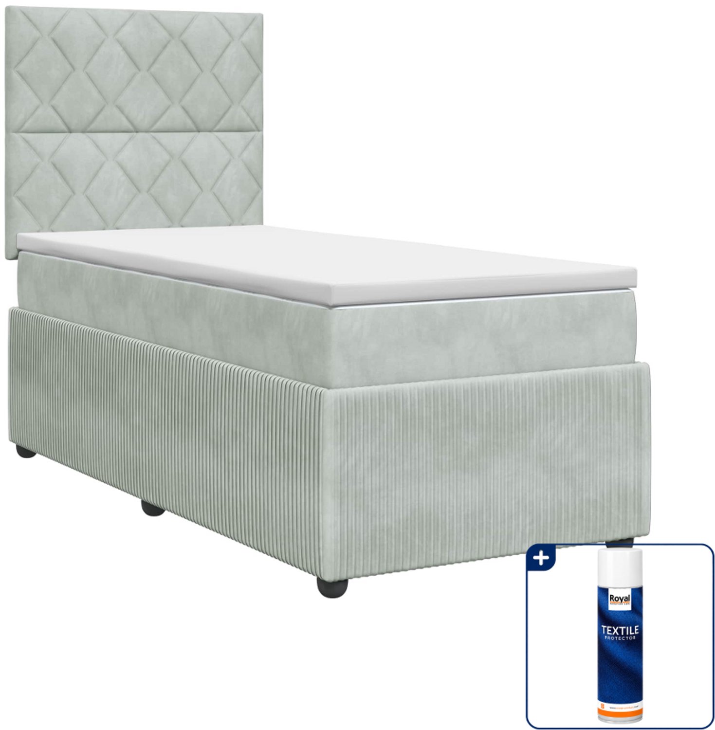 vidaXL boxspringbed met matras - 90 x 190 cm - fluweel - lichtgrijs - Inclusief textielbeschermer 500 ml