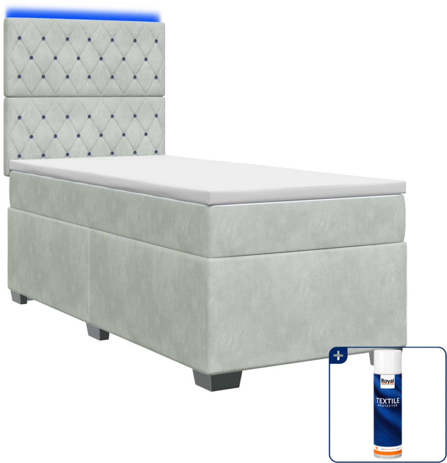 vidaXL boxspringbed met matras - 90 x 190 cm - fluweel - blauw - Inclusief textielbeschermer 500 ml