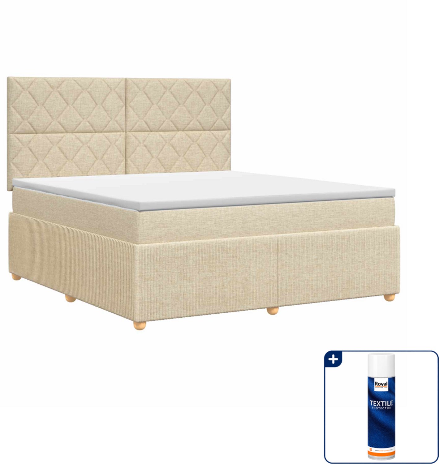vidaXL Boxspringbed - Queensize - 160 x 200 cm - Crèmekleurig - Inclusief textielbeschermer 500 ml