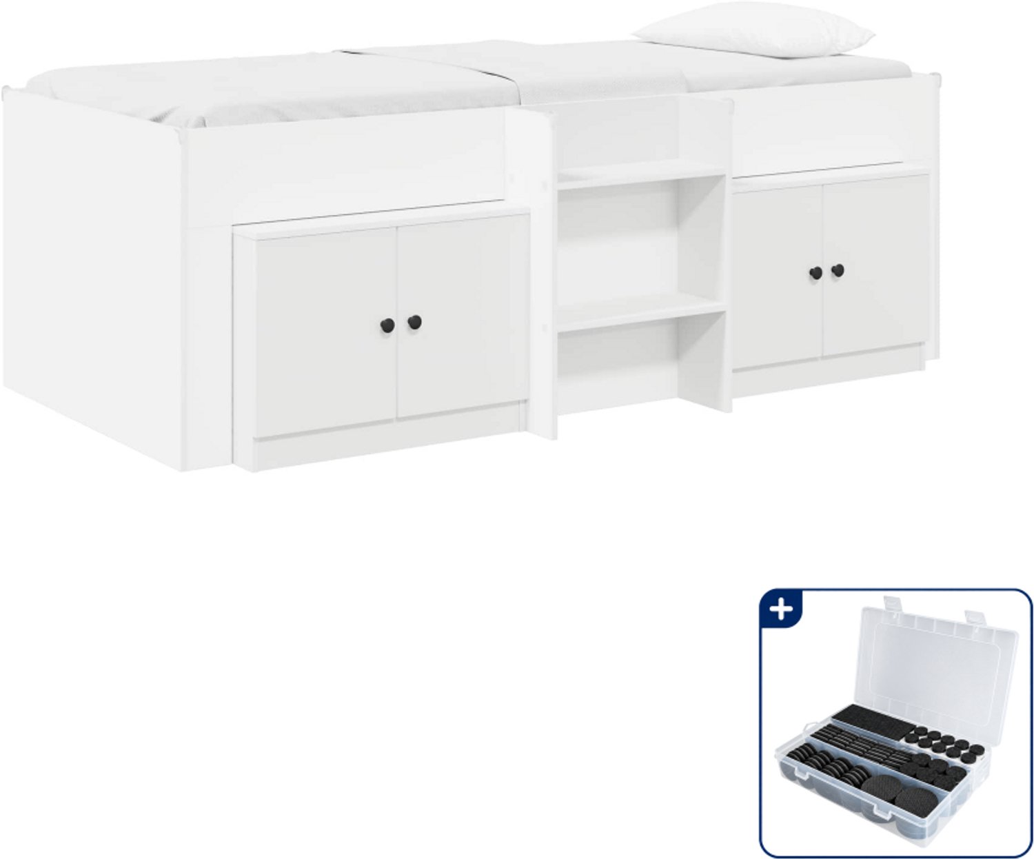 vidaXL hoogslaper met kast - 80 x 200 cm - bewerkt hout - wit - Inclusief antikrasvilt 177-delig