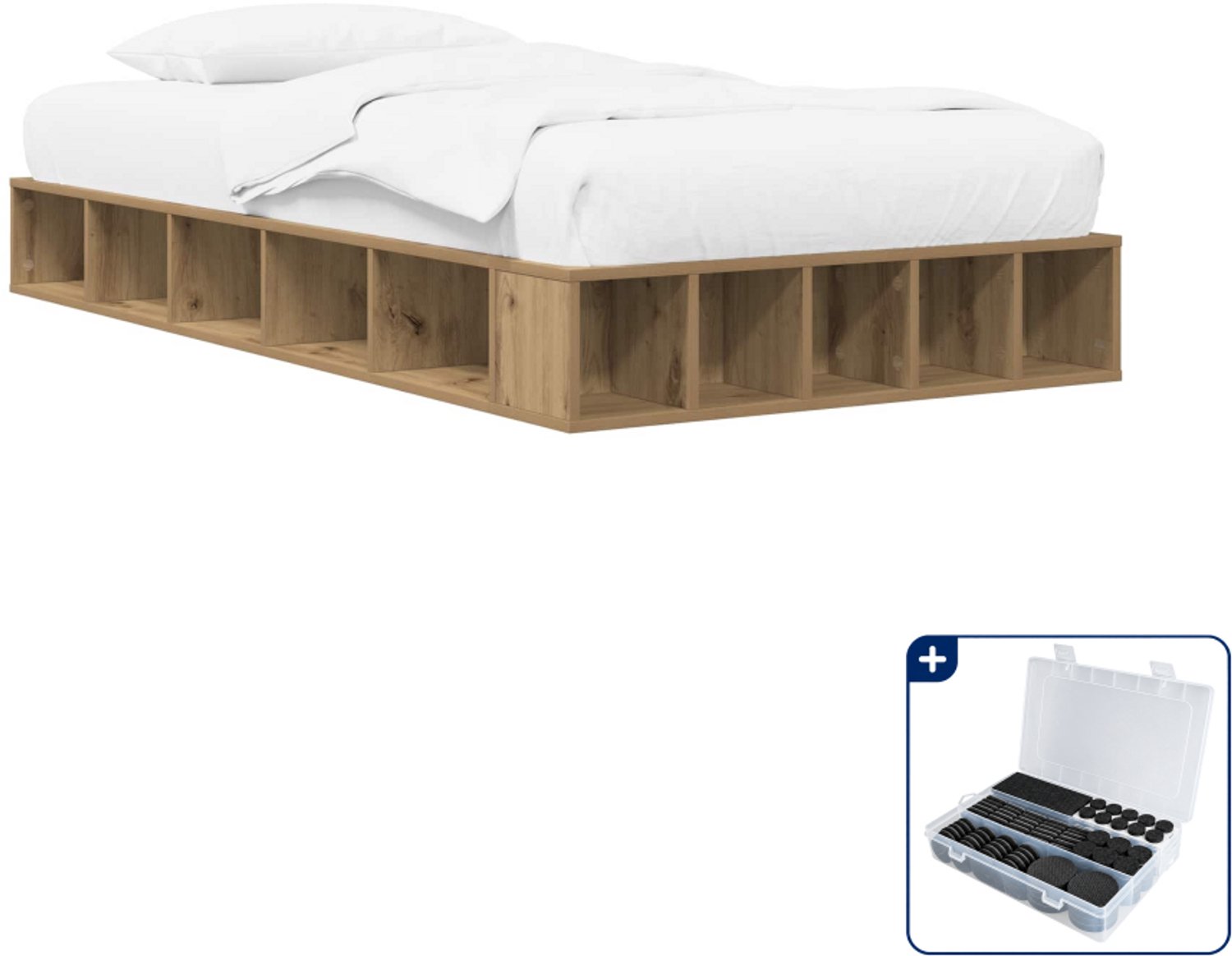 vidaXL bedframe met opbergruimte - 80 x 200 cm - bewerkt hout - eiken - Inclusief antikrasvilt 177-delig Bruin
