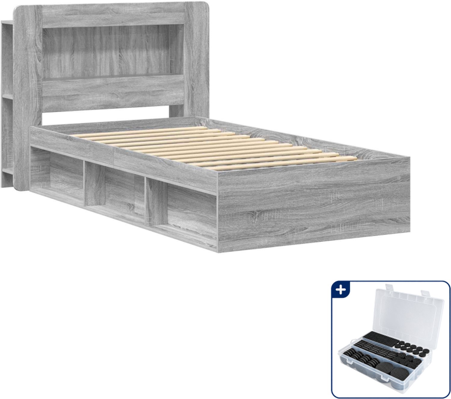 vidaXL bedframe - 80 x 200 cm - bewerkt hout - grijs sonoma - Inclusief antikrasvilt 177-delig