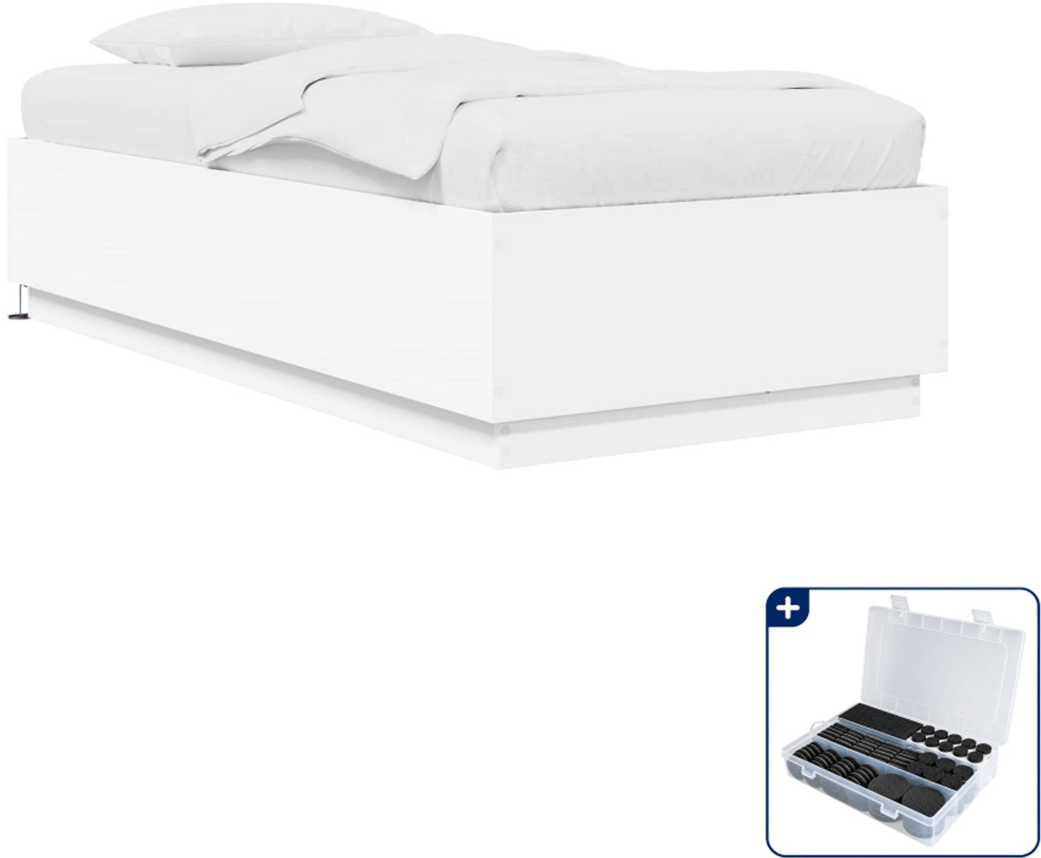 vidaXL bedframe met LED - 80 x 200 cm - bewerkt hout - wit - Inclusief antikrasvilt 177-delig