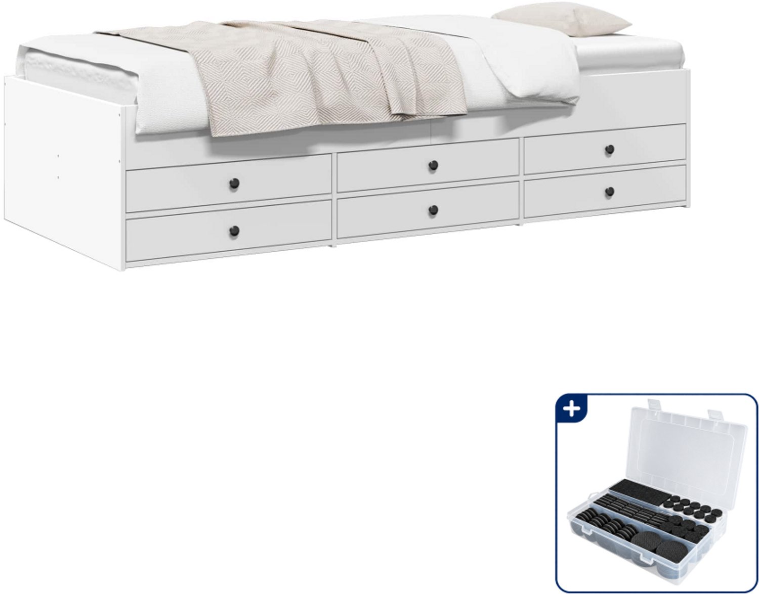 vidaXL bedframe met opbergruimte - 80 x 200 cm - bewerkt hout - wit - Inclusief antikrasvilt 177-delig