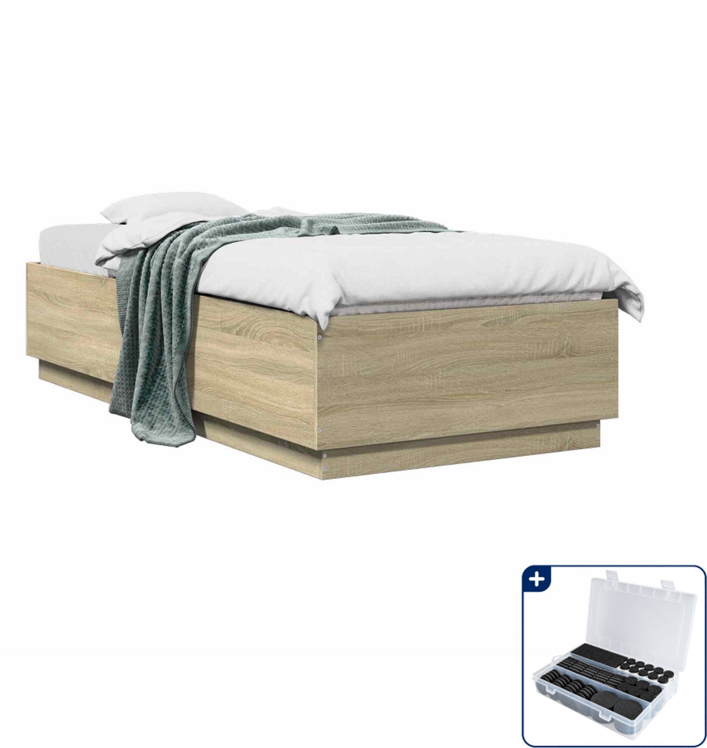 vidaXL bedframe - 80 x 200 cm - bewerkt hout - sonoma eiken - Inclusief antikrasvilt 177-delig Bruin